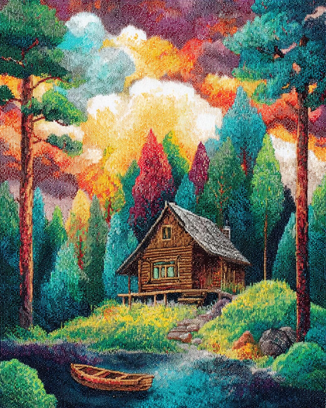 Rkflgew G Diy Bead Embroidery Kit Forests Cabin 30X40cm
