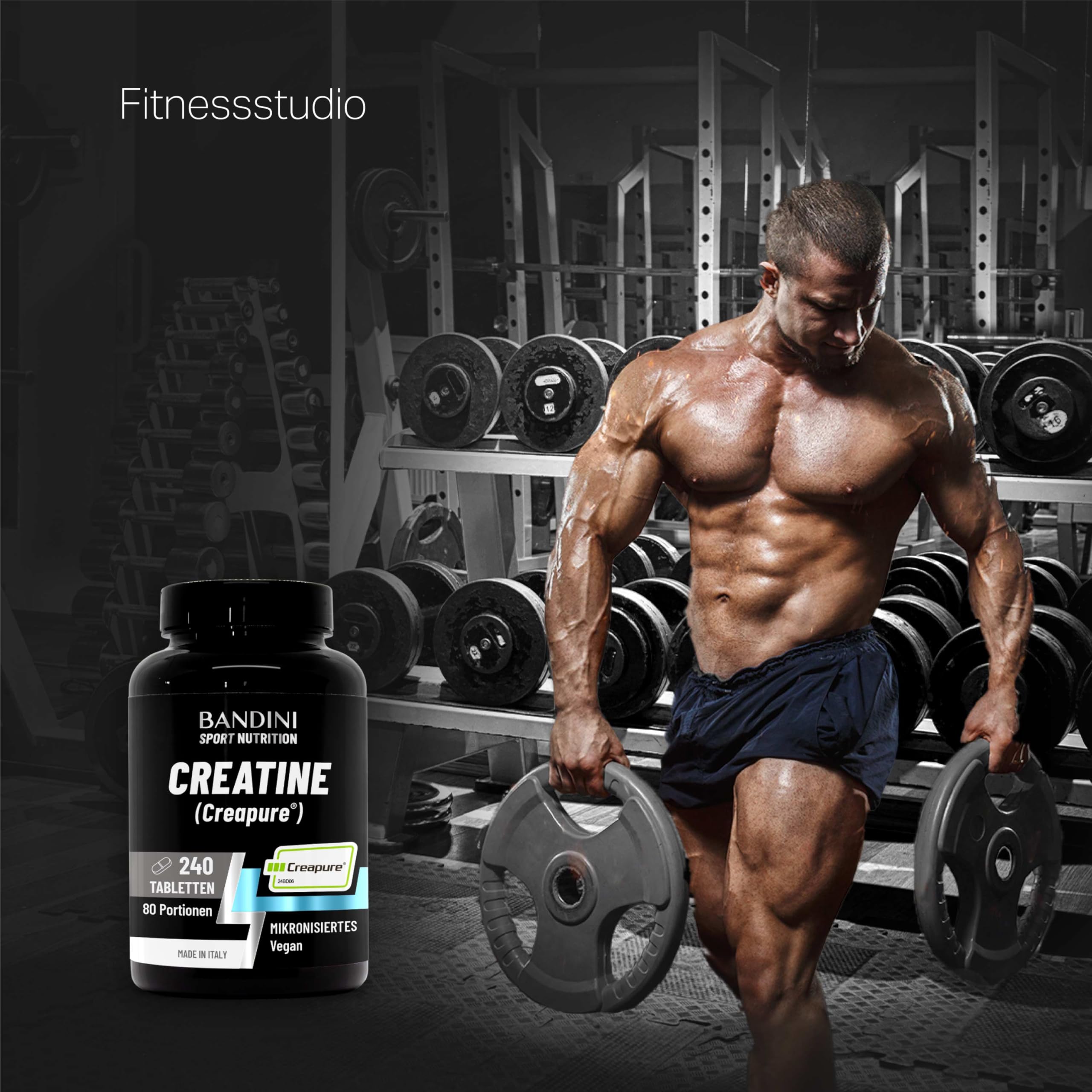 Bandini® Creatine CREAPURE® Monohydrate 240 Tabletten - Kreatin 3000mg - | Training, Sport, Gym und Pre Workout Supplement - 100% Vegan - Basierend auf Kreatinmonohydrat für ATP und Erholung