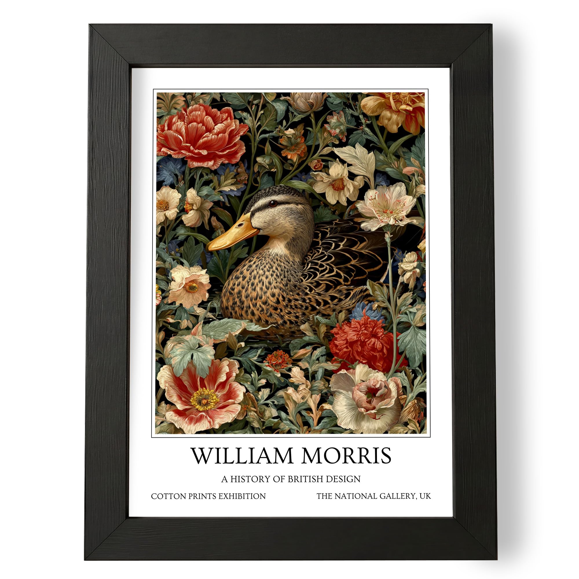 Fans Favourites William Morris - Vintage Art Noevua British Prints, Botanical Wall Art, A History of British Design Collection (Mallard Duck, A4, Framed)
