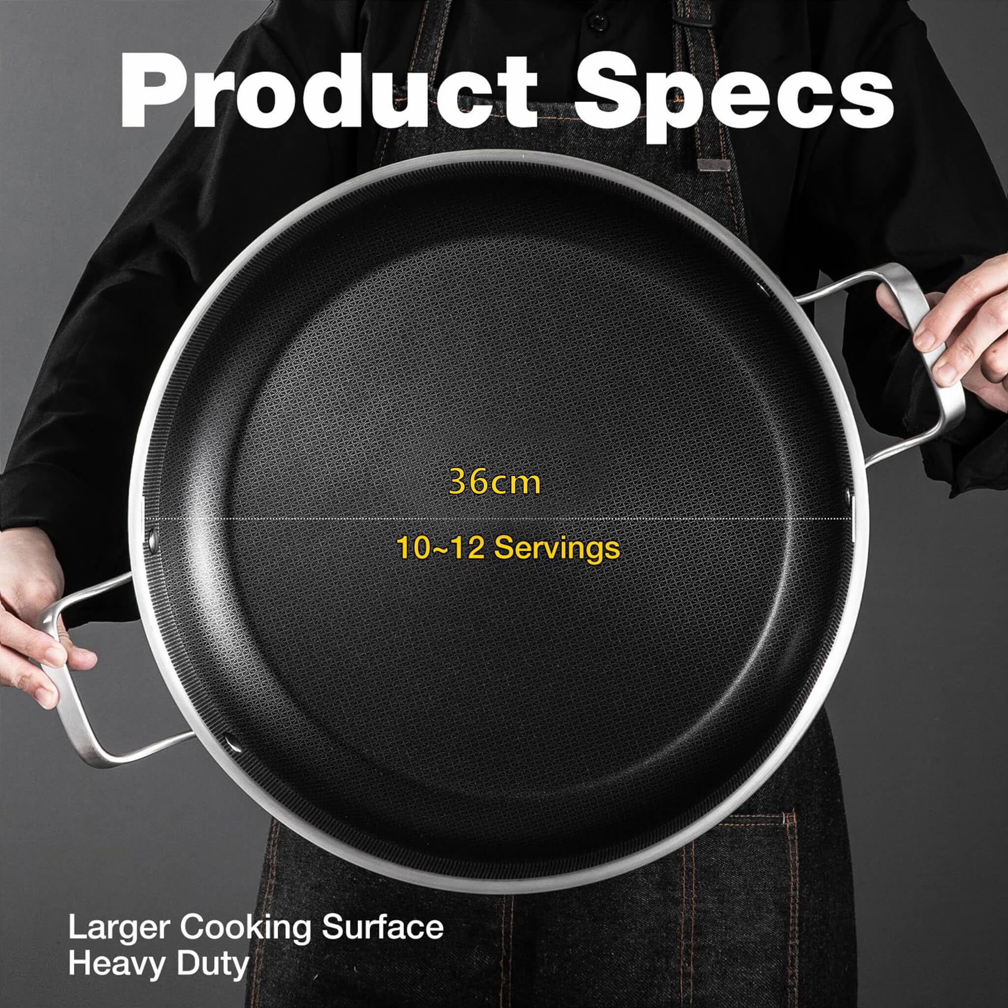 Paella Pfanne 36 cm 12 Pers – Antihaft | 316°C Hitzebest | PFOA-frei | Induktion | Gleichwärmeverteilung | Spülmasch & Alle Herde | Ideal für Feste/Familie