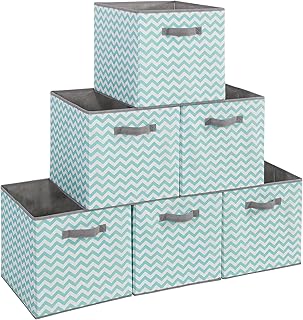 13x13 Large Storage Bins, Set of 6 Storage Cubes. Collapsible Cube Storage Bins, Fabric Closet Organizers with Handles for Home, Office, Closet Shelf Cabinet, Bookcase, Blue