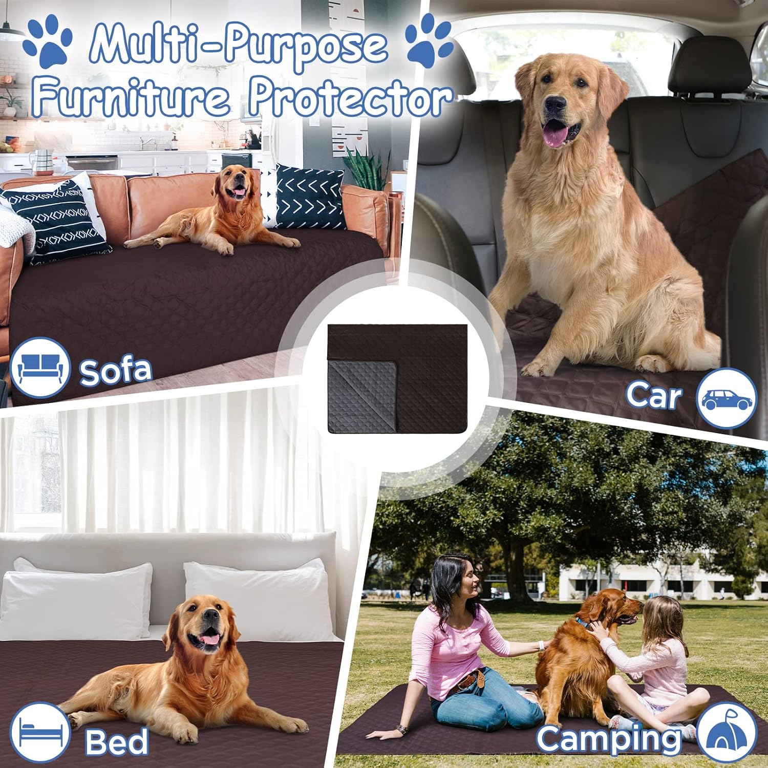 ThermaSnug Waterproof Dog Bed Cover for Small Medium Large Dogs, 4-Layer Washable Pet Blanket Cat Mat, Protector for Furniture Bed Couch Sofa, 102x82 inch, Mocha… : Pet Supplies