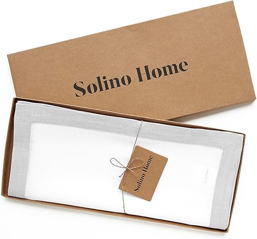 Miniatura 6 de Solino Home Camino de mesa de lino de 108 pulgadas de largo, color gris y blanco suave, 100% lino puro, de 14 x 108 pulgadas, para comedor, día del