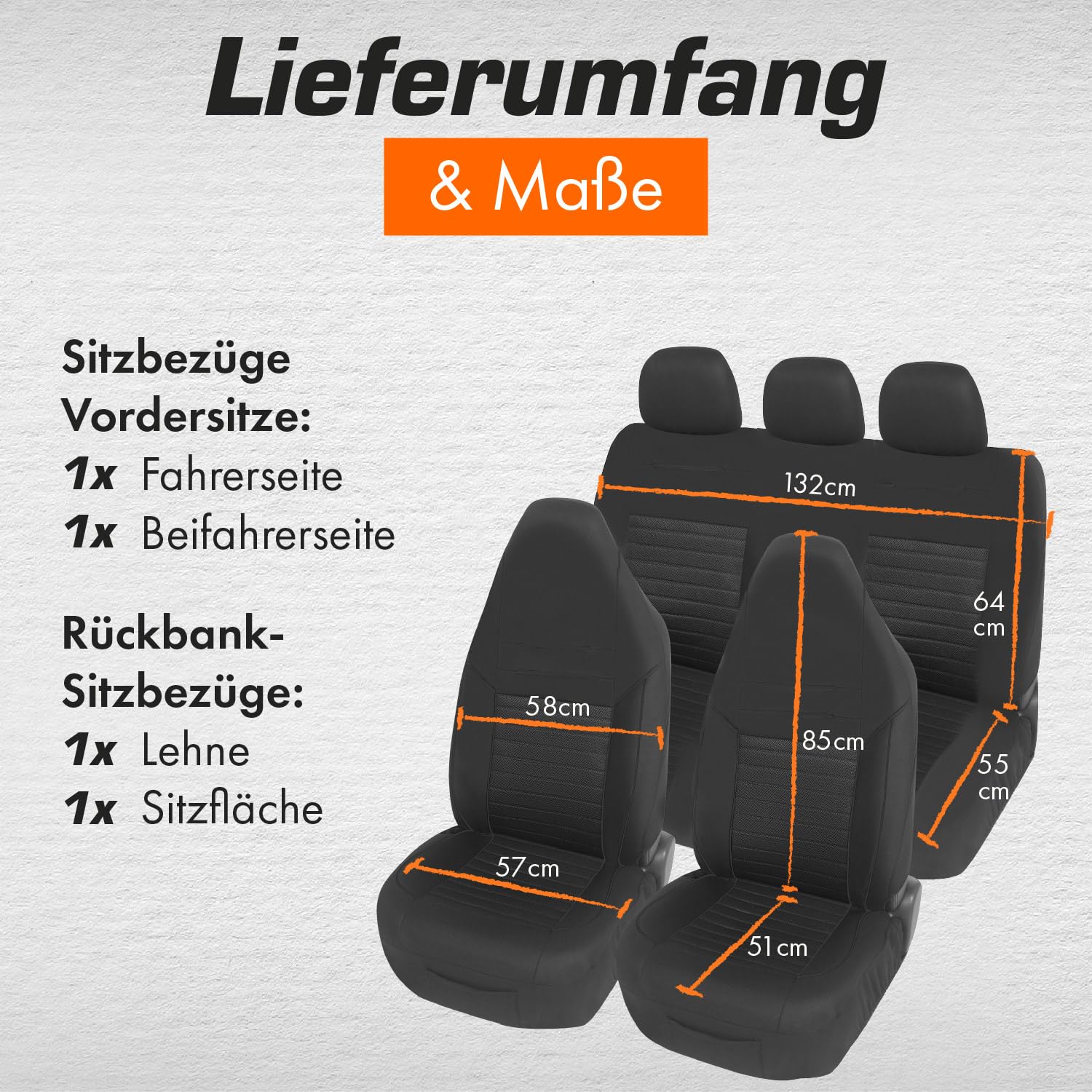 Upgrade4cars Autositzbezüge Set für Pilotensitze | Autositzbezug Komplettset in Schwarz | Autoschonbezüge Universal mit integrierter Kopfstütze | Autozubehör Innenraum Deko