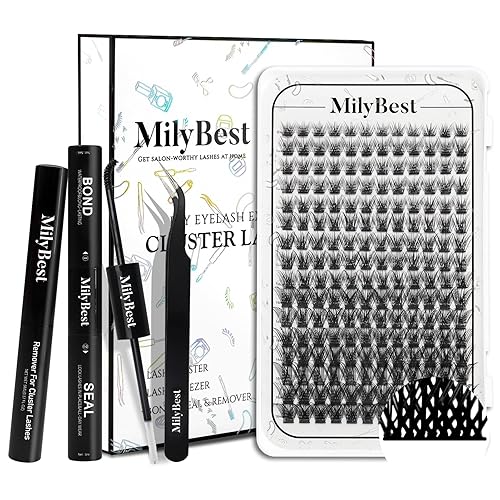 MilyBest Kit de extensión de pestañas, 192 unidades de racimos de pestañas rizadas D, pestañas individuales en racimo y sello, removedor de