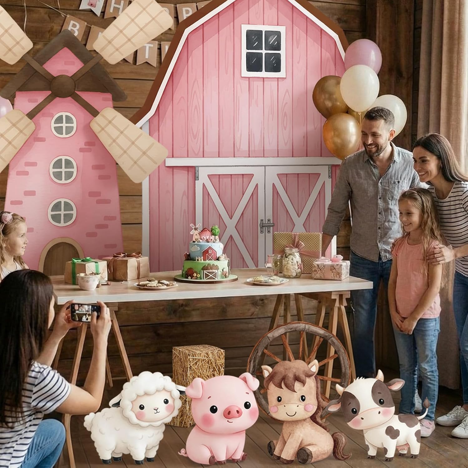 Leinuosen 10 Pcs Large Farm Animal Backdrop Party Decorations Pink Barn