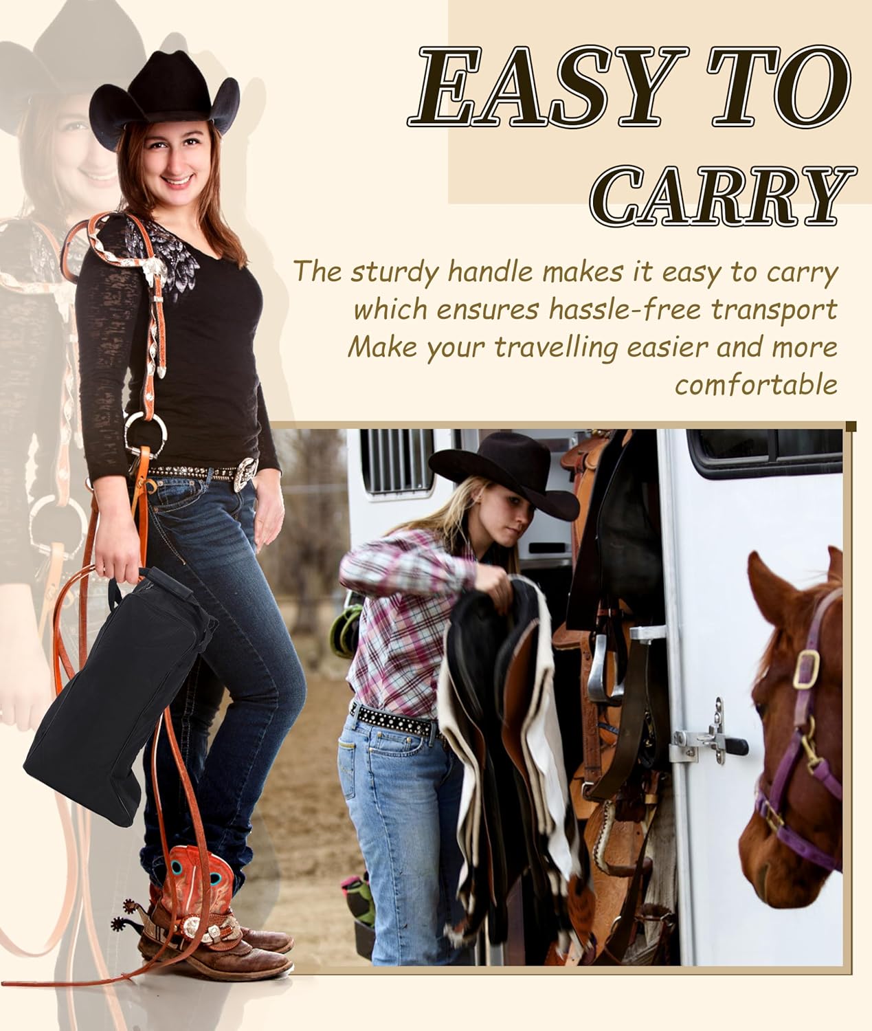 Oxford Cloth and Leather Boot Storage Bag - Portable Dust Proof With Handle Design for Cowboy and Snow Boots
