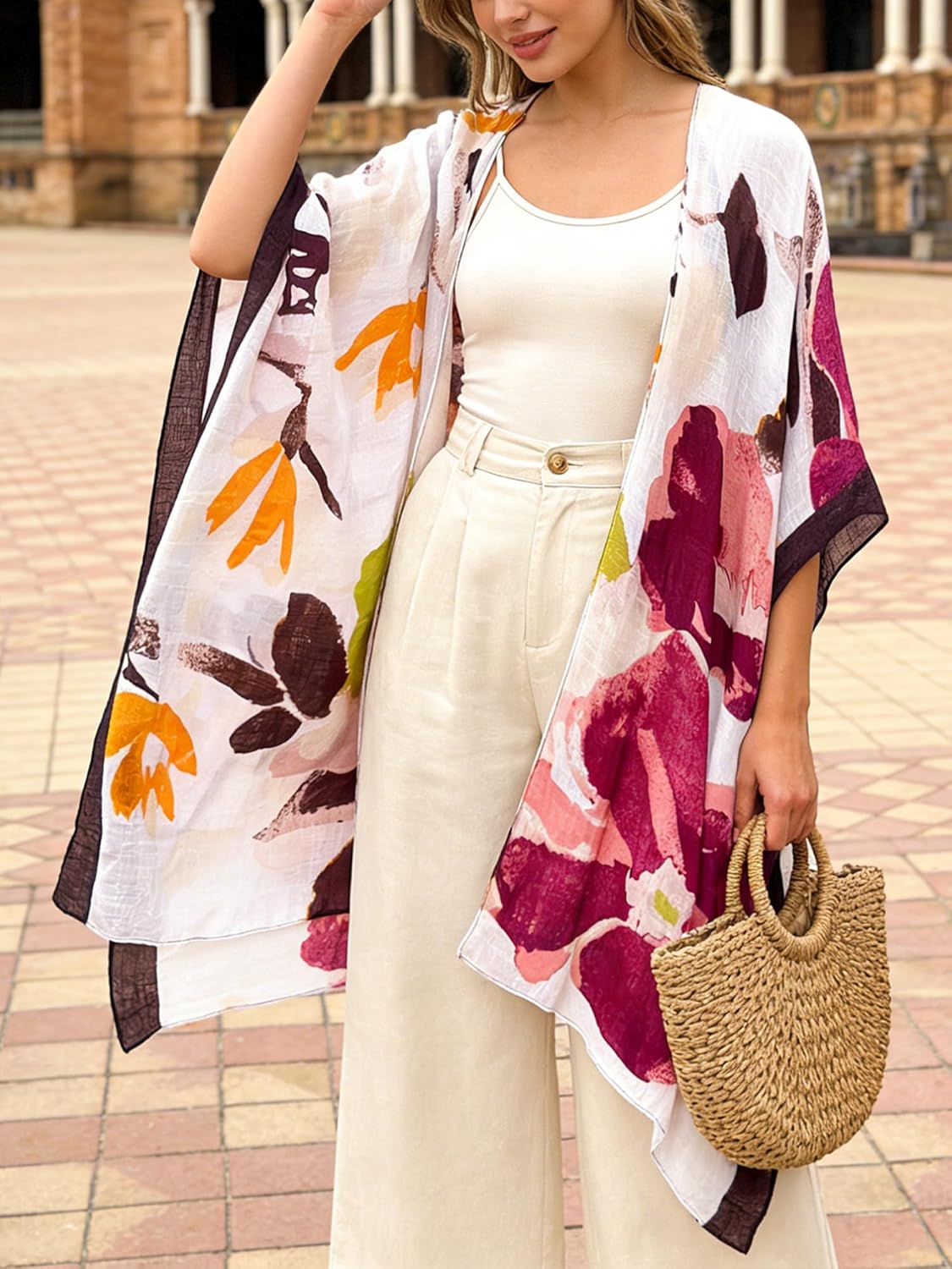 Moss Rose Women's Beach Cover up Swimsuit Kimono with Bohemian Floral Print, Loose Casual Resort Wear - Image 2