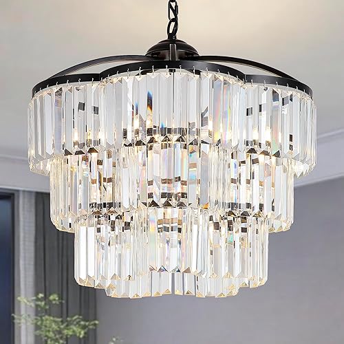 Miniatura 9 de Lámpara de Araña de Cristal Moderna para Comedor - 5 Luces Ajustables Negra Estilo Granja Accesorio de Luz Colgante para Vestíbulo Dormitorio Sala