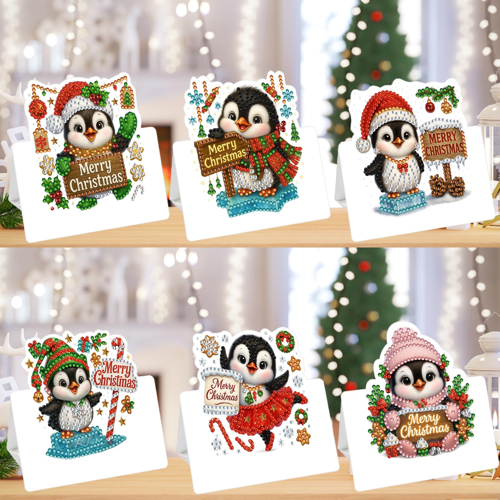 6 Packs DIY Diamond Art Christmas Cards with Envelopes – 5D Crystal Diamond Art Painting Card Kits for Family and Friends, Handmade Postcard Gifts for Christmas