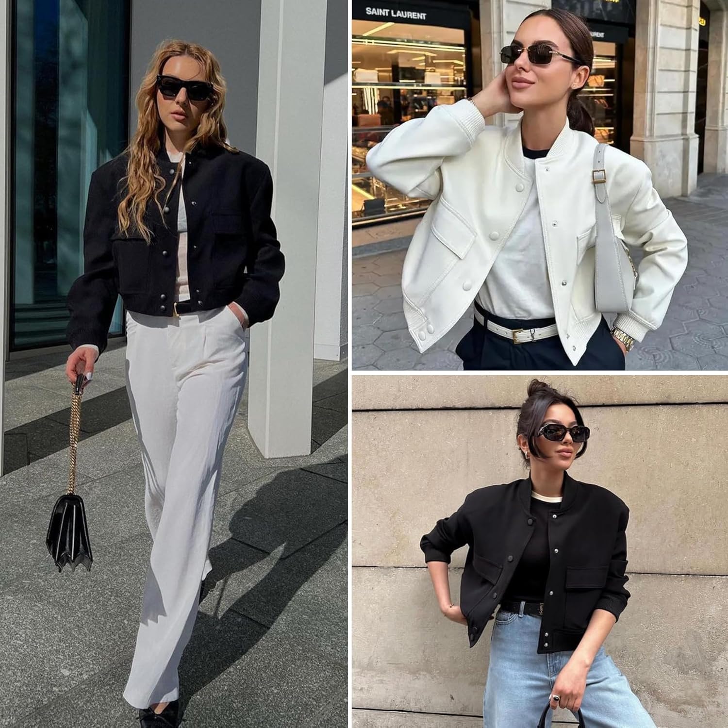 Zando Bomber Jacket Women 2026 - Short Cropped Jacket Women Button Down Long Sleeve Casual Varsity Jackets with Pockets