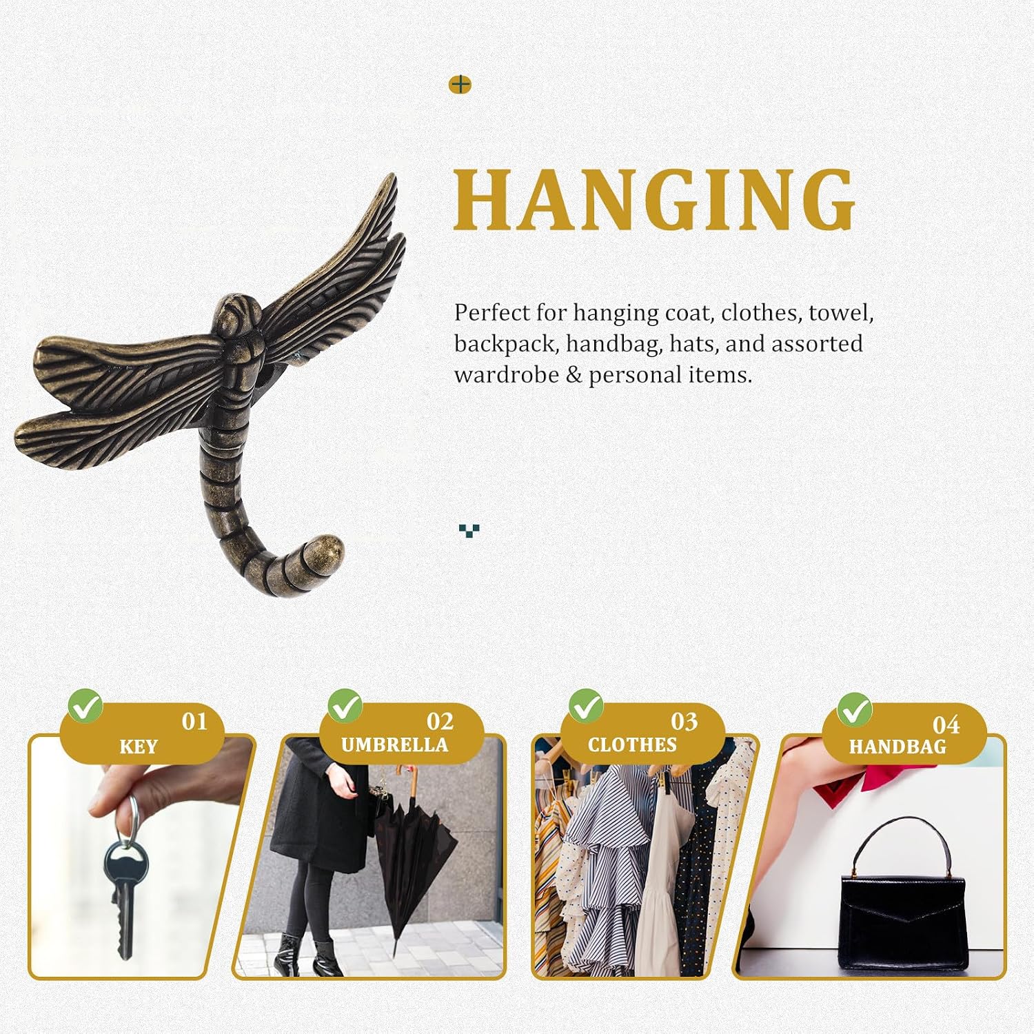 HANABASS Dragonfly Shape Wall Mounted Hook Zinc Alloy for Bathrooms Hotels image 3