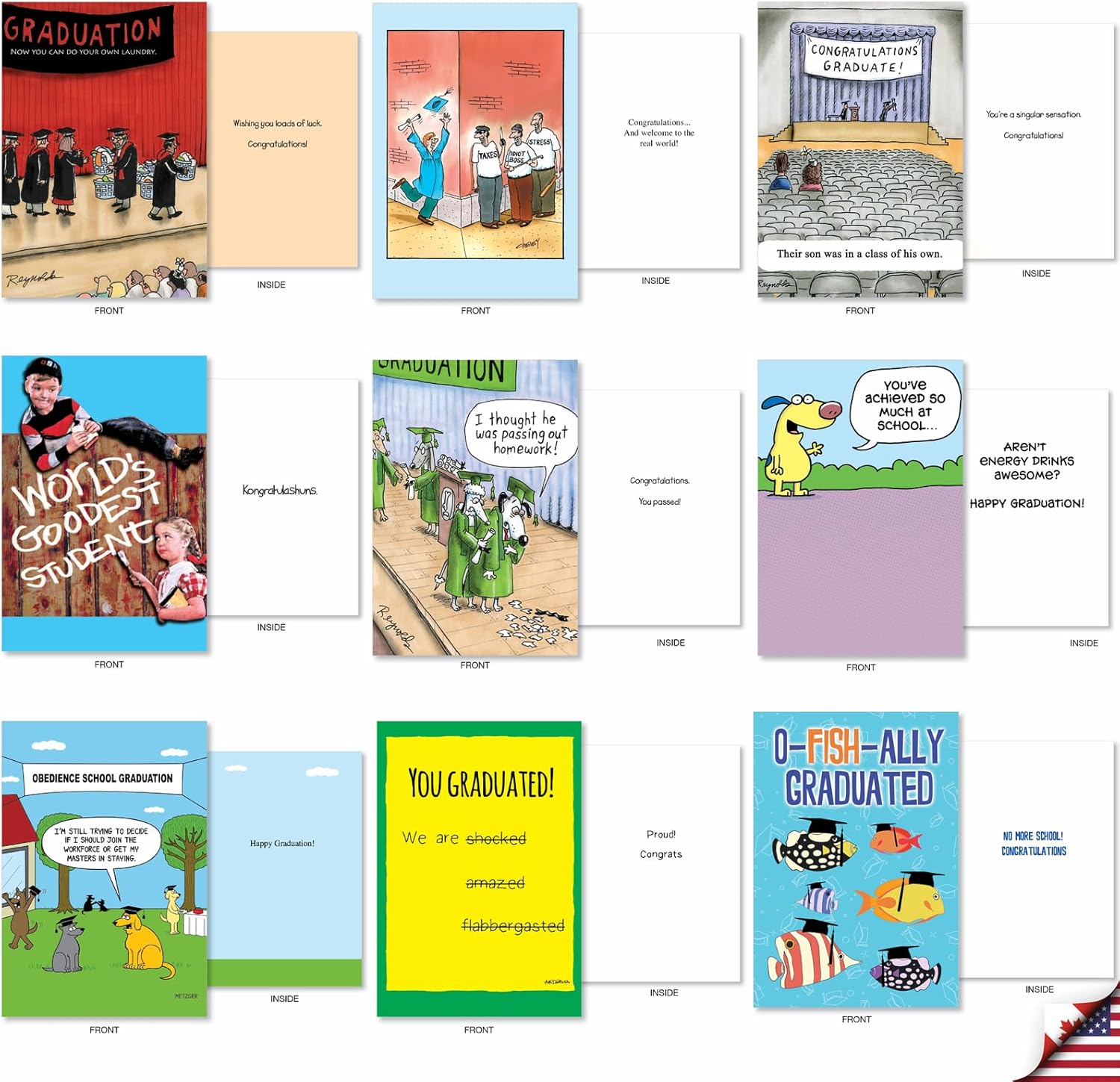 NobleWorks 36 Assorted Box Set Hilarious Graduation Greeting Cards (Graduate) w/5 x 7 Inch Envelopes (36 Designs, 1 Each) Great Grads AC10366GDG-B1x36