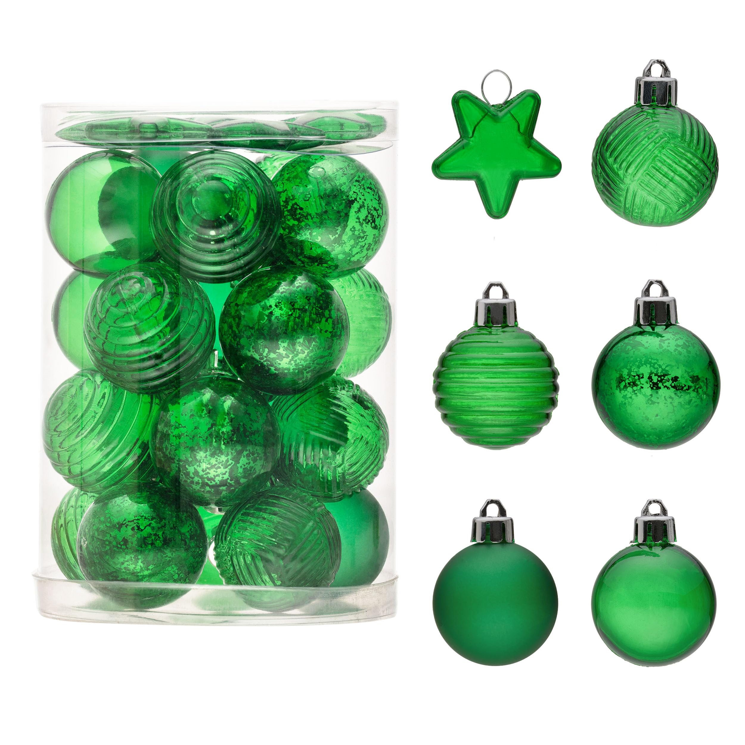 DecorbyHannah Spring Tree Ornaments Decorations,25ct 1.57inches Mini Spring Easter Vase Bowl Filler for Table Decor, Cleart Green Gold Shatterproof Decorative Hanging Ball for Home, Office, Classroom