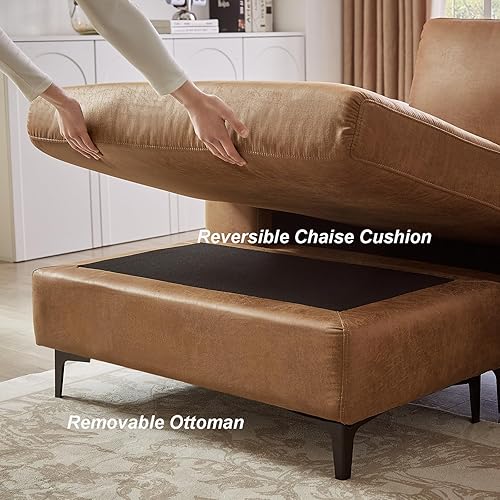 Miniatura 6 de Sofá modular de 100 pulgadas, sofá de piel sintética con sillón reversible, sofá en forma de L de mediados de siglo para sala de estar, apartamento,