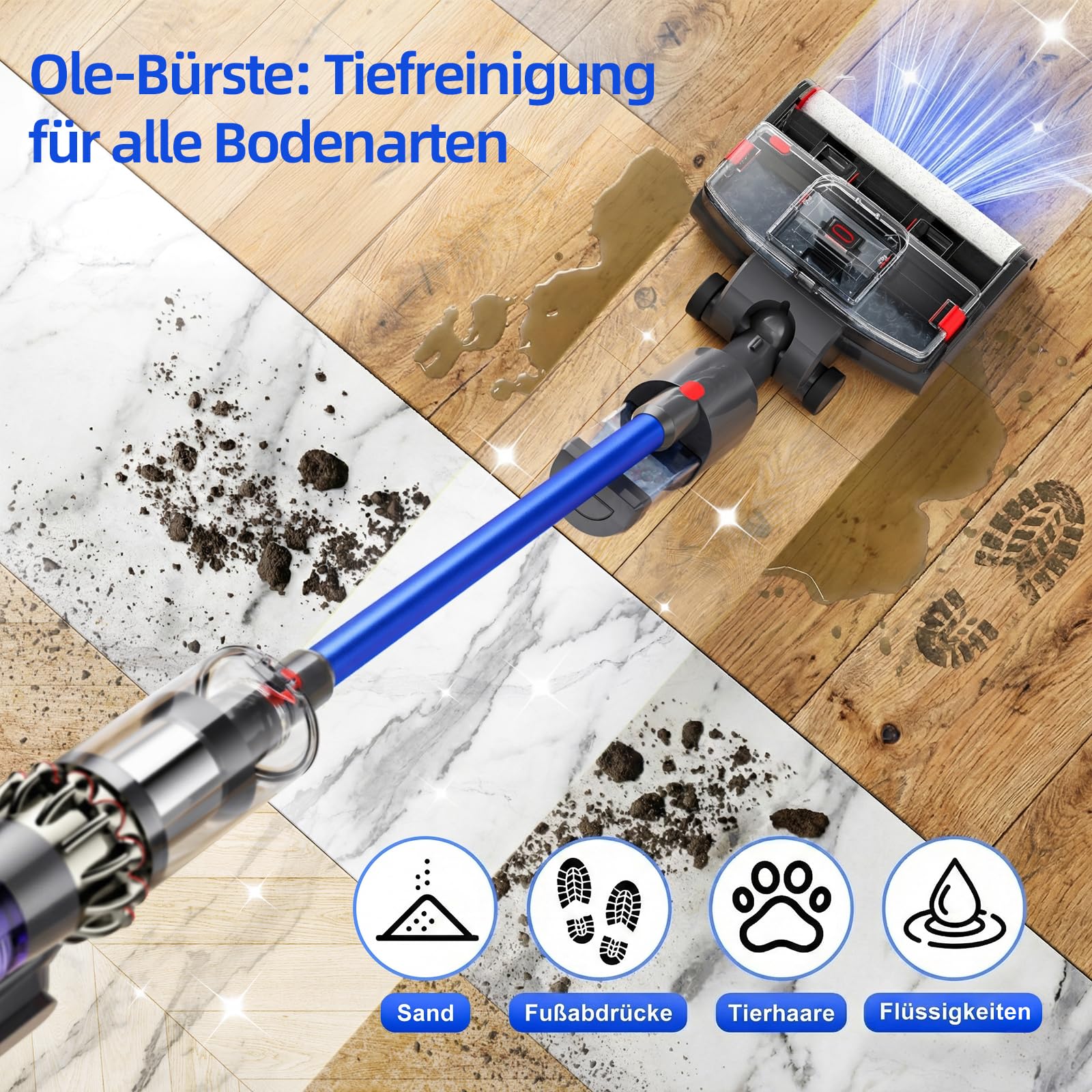 Bürste Wischaufsatz kompatibel für Dyson V7/V8/V10/V11/V15 Staubsauger, 2-IN-1 Elektrischer Bodenwischer mit Sauberem und Schmutzigem Wassertank, Gleichzeitig Saugen und Wischen，Schwarz
