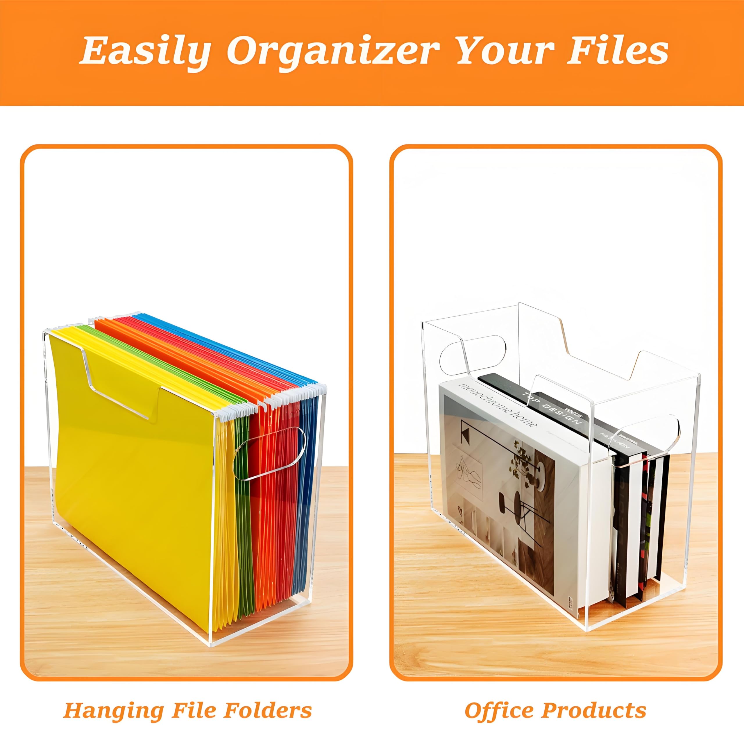 Acryl-Hängeregistratur-Organizer, transparente Aktenaufbewahrung, Organizer, Aktenschrank mit Griffen für Briefgröße/A4, tragbarer Ordnerhalter für Büro, Zuhause, Schule