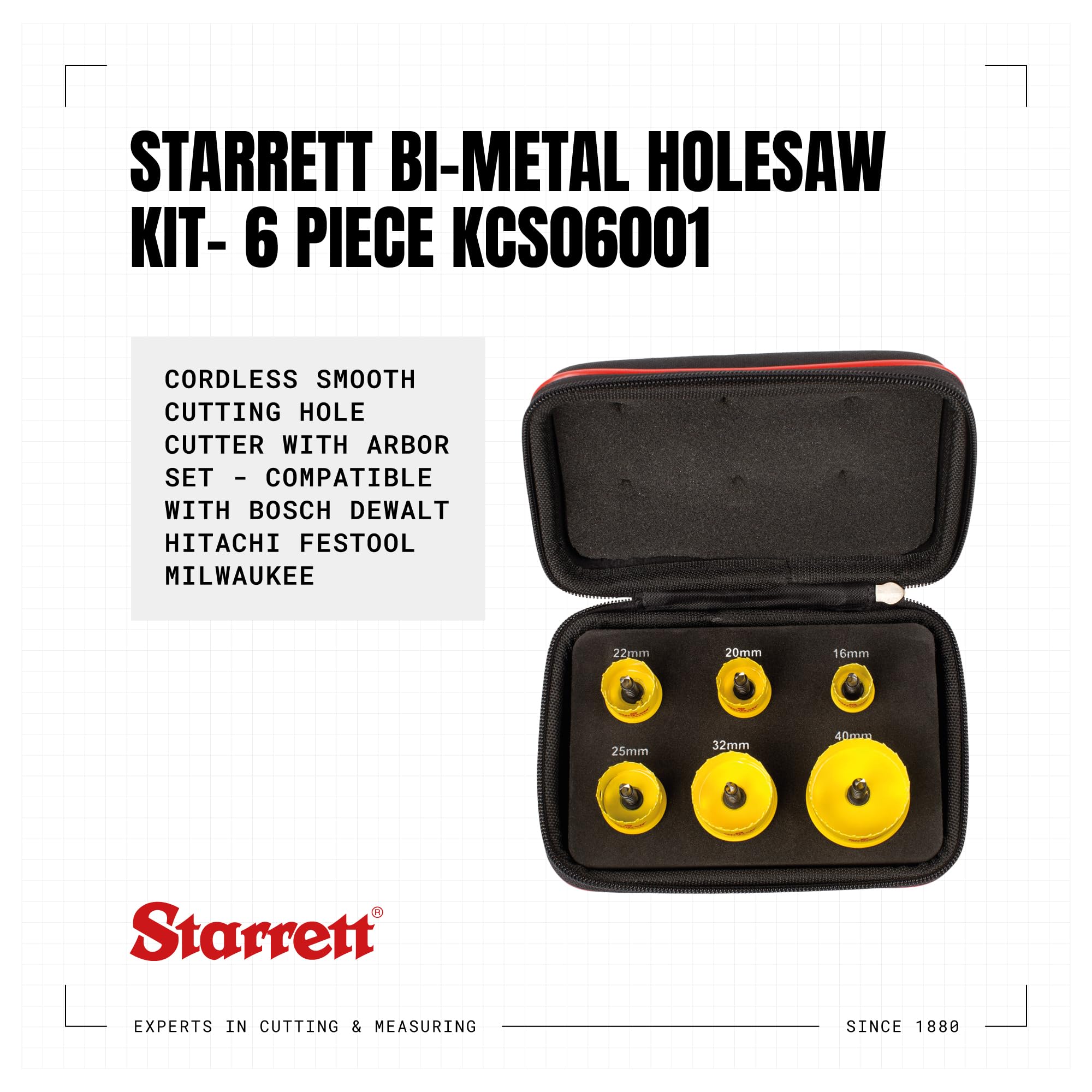 Starrett KCS06001 Kit per sega a tazza Bi-metallo, taglio uniforme, senza fili, 6 pezzi