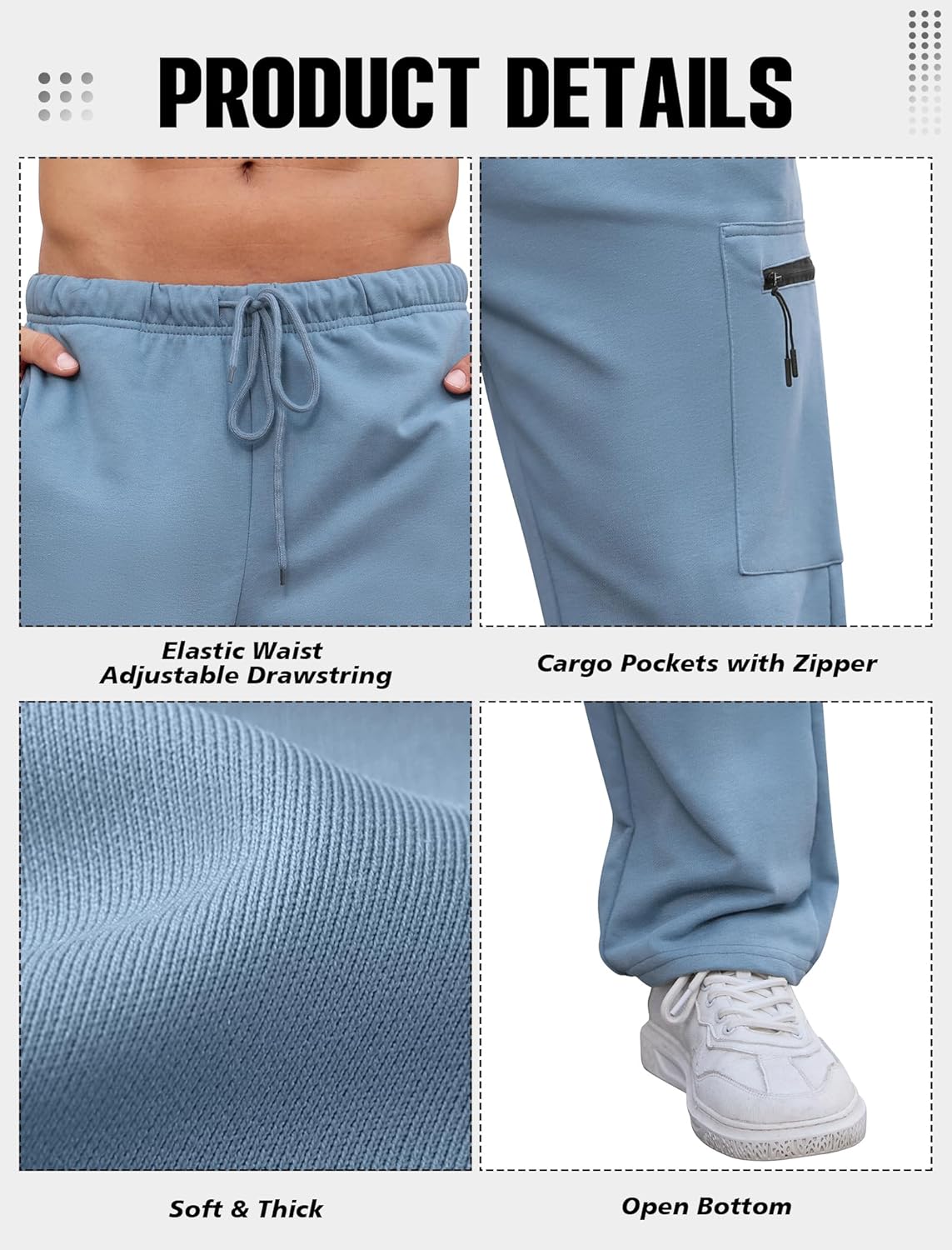 SILKWORLD Sweatpants for Men Zipper Cargo Pockets Joggers Open Bottom Casual Pants for Athletic, Jogging, Running, Workout - Image 5