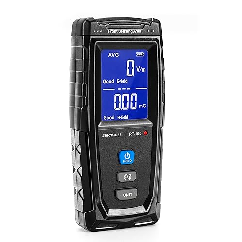 ERICKHILL EMF Meter, Rechargeable Digital Electromagnetic Field Radiation Detector Hand-held Digital LCD EMF Detector, Great Tester for Home EMF Inspections, Office, Ghost Hunting (RF Not Included) - Black