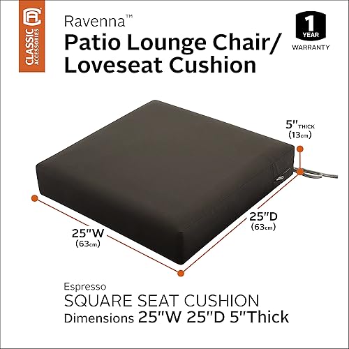 Miniatura 3 de Classic Accessories Ravenna - Cojín cuadrado resistente al agua de 25 x 25 x 5 pulgadas para asiento de patio, funda y espuma, color expreso, para