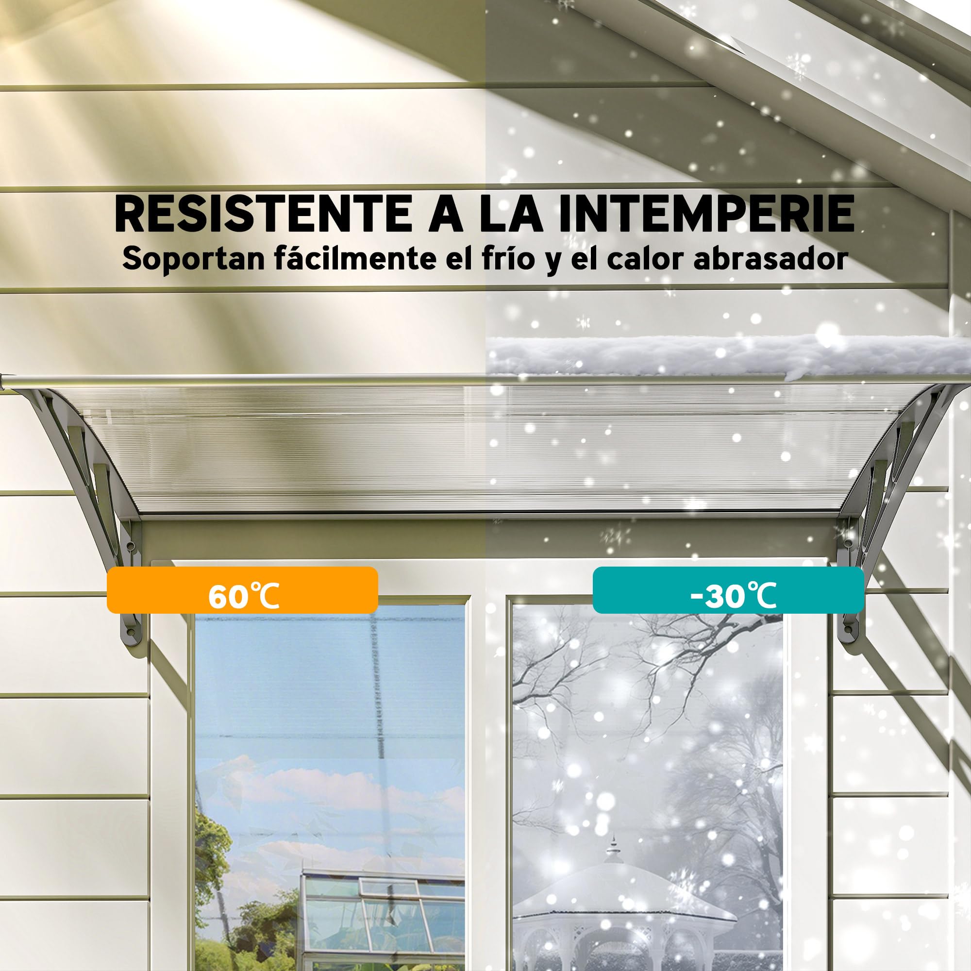 Outsunny Marquesinas Exterior para Puertas y Ventanas, 110x60 cm, Tejadillo de Protección contra Sol y Lluvia, con Cubierta de Policarbonato, Soportes de PP y Regleta de Aluminio, Gris y Transparente