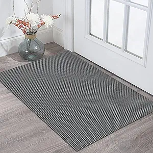 KOZYFLY Indoor Door Mat 2x3 ft Small Area Rugs Washable Front Door Mat Non Slip Rubber Backed Entryway Rug Cotton Entrance Doormat for Front Porch Bathroom Kitchen Bedroom, Grey/Dark Grey