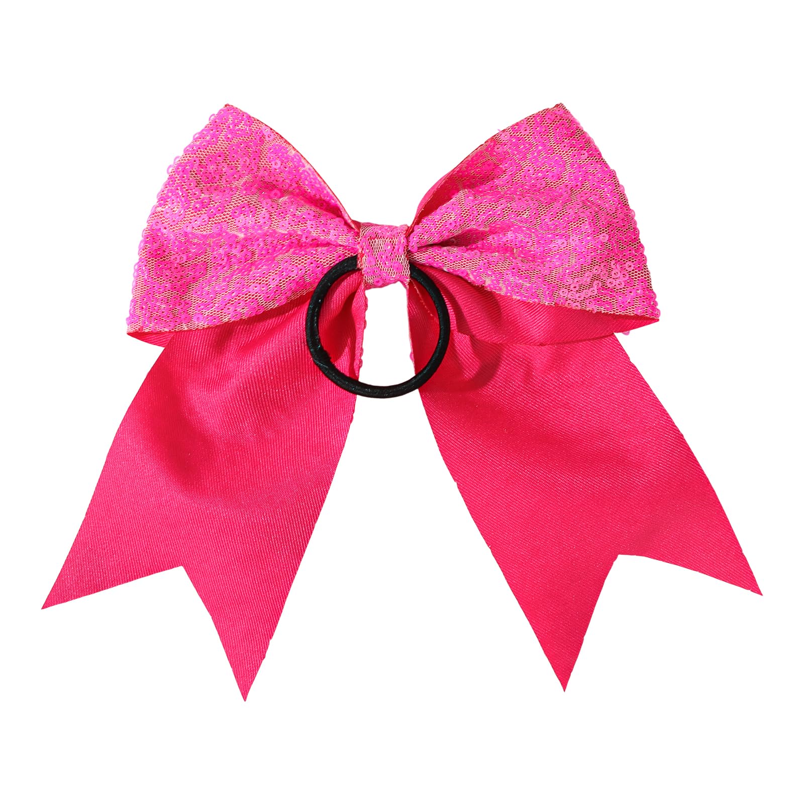Padorul Hot Pink Bow Hair Ties for Women 2Pcs Sparkly Sequin Shining Hairband - Image 4