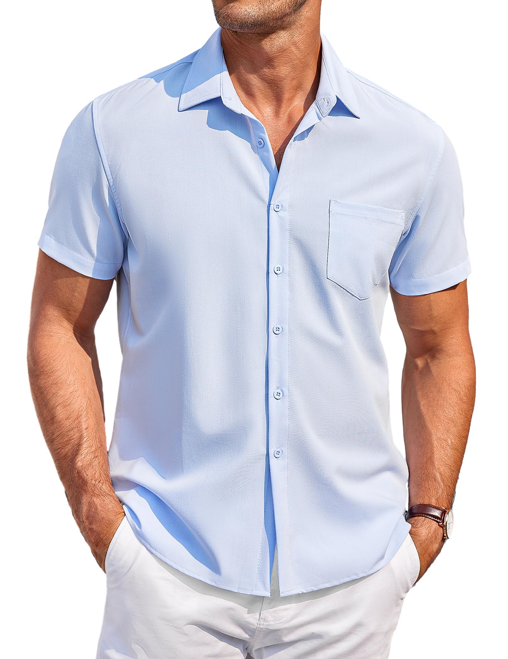 COOFANDY Mens Short Sleeve Shirts Casual Button Down Shirts Summer Beach Shirt Wrinkle Free