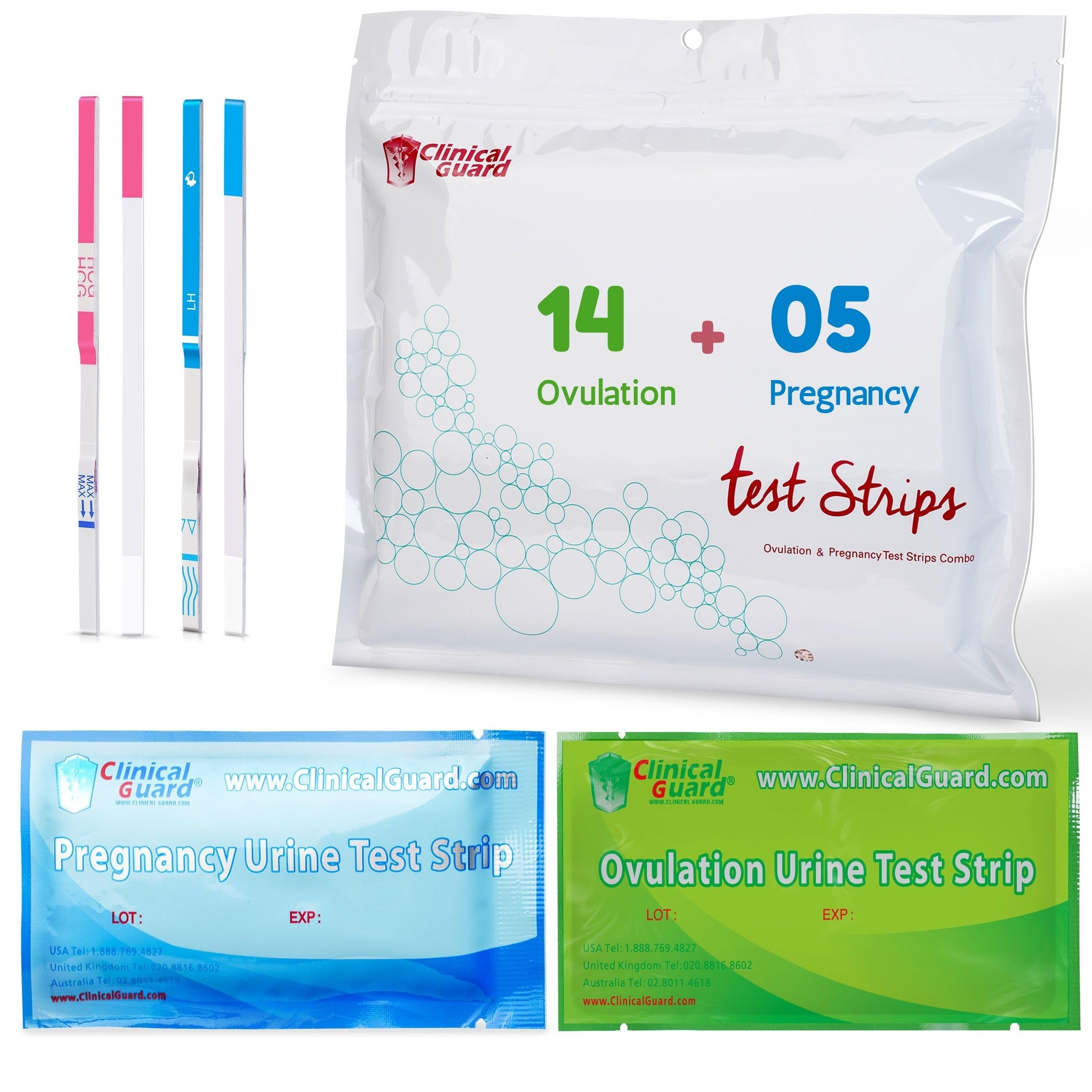 Clinical Guard 14 Ovulation Test Strips and 5 Pregnancy Test Strips Combo Rapid HCG Test Fertility Ovulation Predictor Kit (19 Count) - Azure/Sage