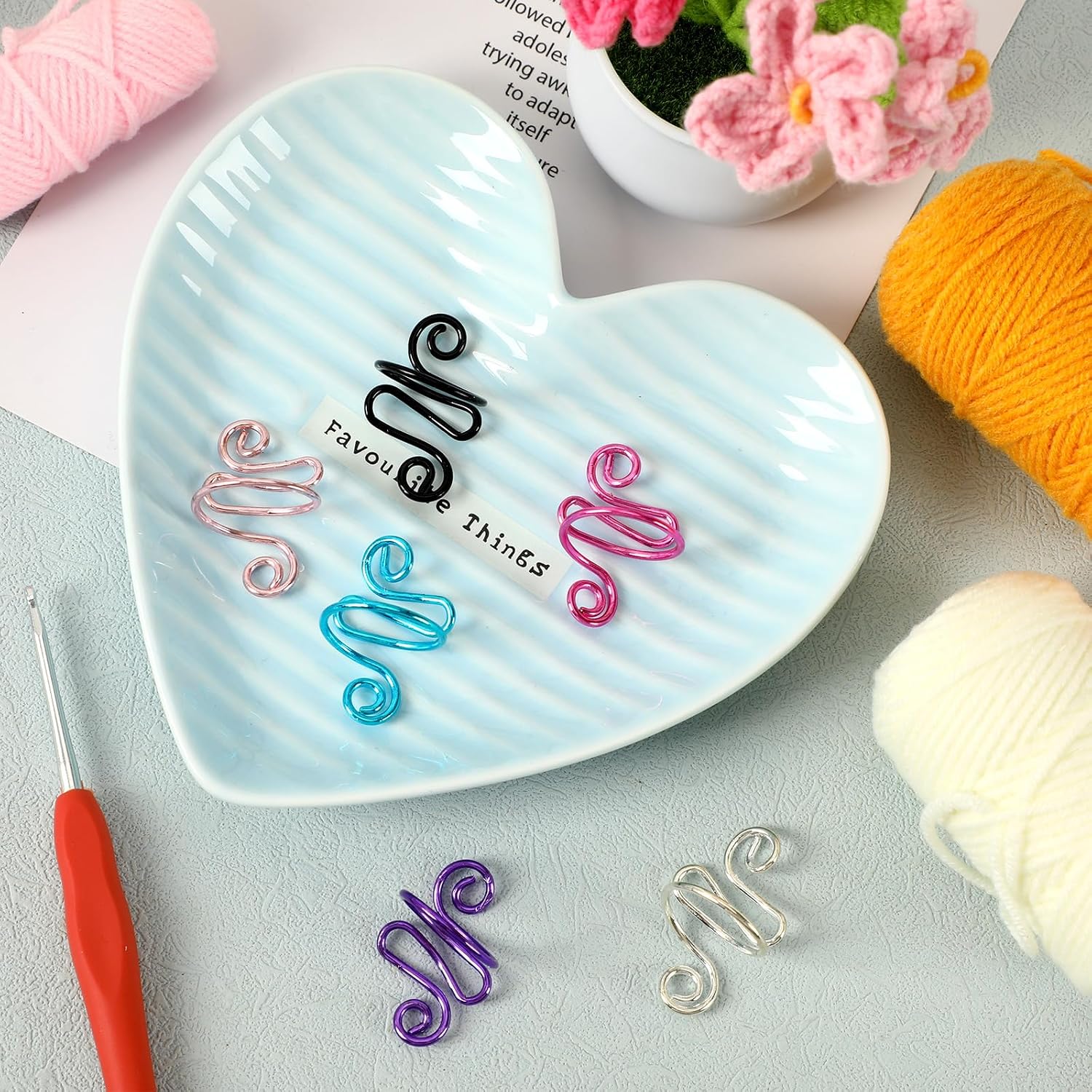 DTOFOOT 6 Pcs Crochet Ring, Adjustable Open Circle Handmade Yarn Crochet Tension Ring for Crocheting, Multicolor Finger Gift for Mom thumbnail