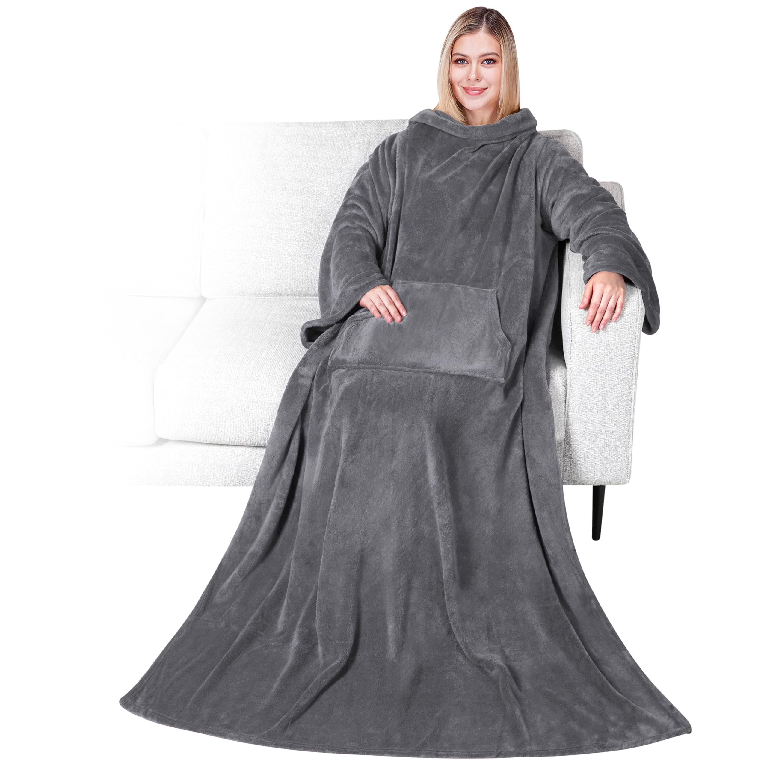 PAVILIA Blanket with Sleeves for Adult Women Men, Soft Warm Wearable Blanket Fleece Wrap Throw, Robe Blanket Gift