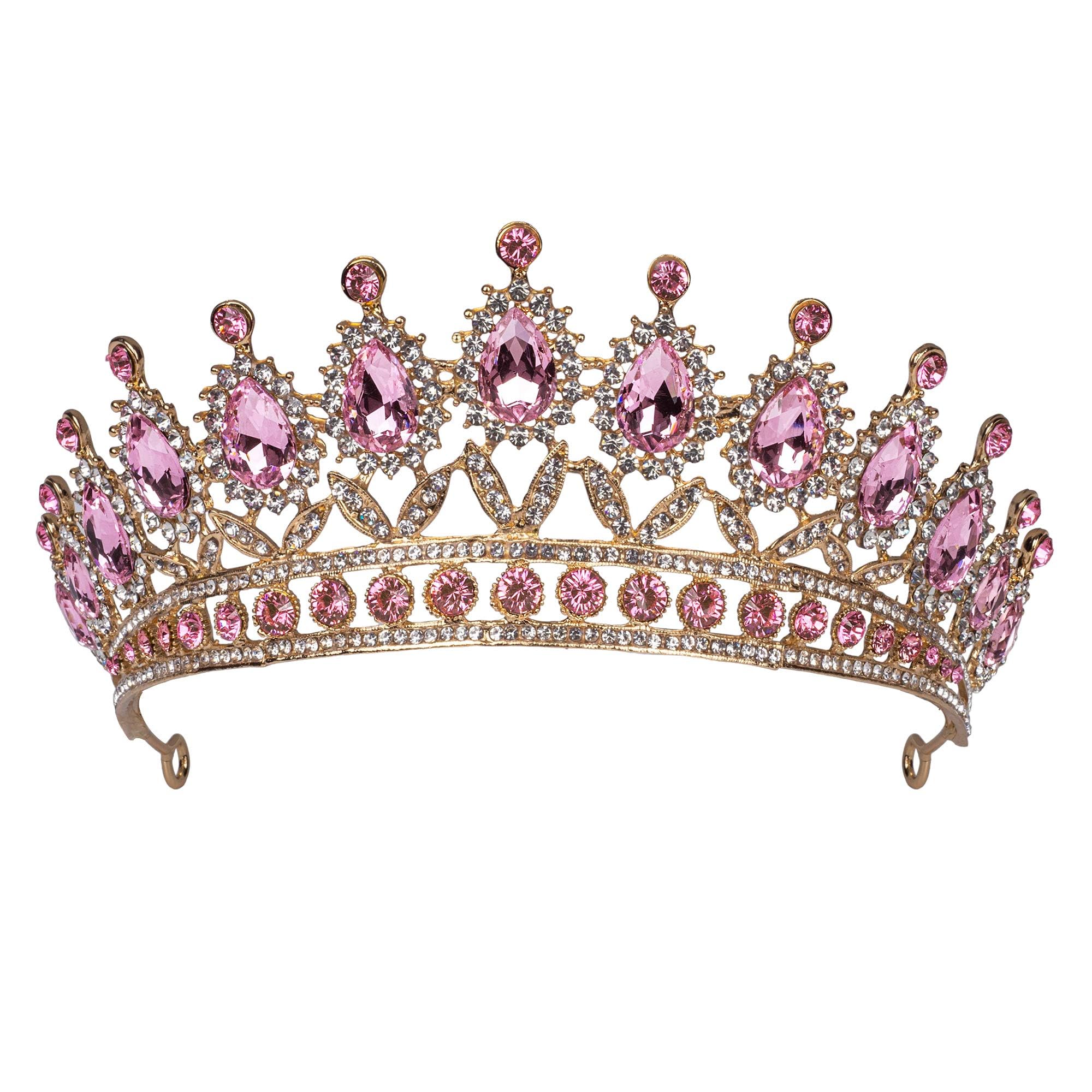 SYGA Princess Antique Bronze Crystal Rhinestone Bride Diamond Crown Tiaras Women Headband Wedding Jewelry Hair Accessories - Gold Pink (B09X1D5WCZ) Amazon Price History, Amazon Price Tracker