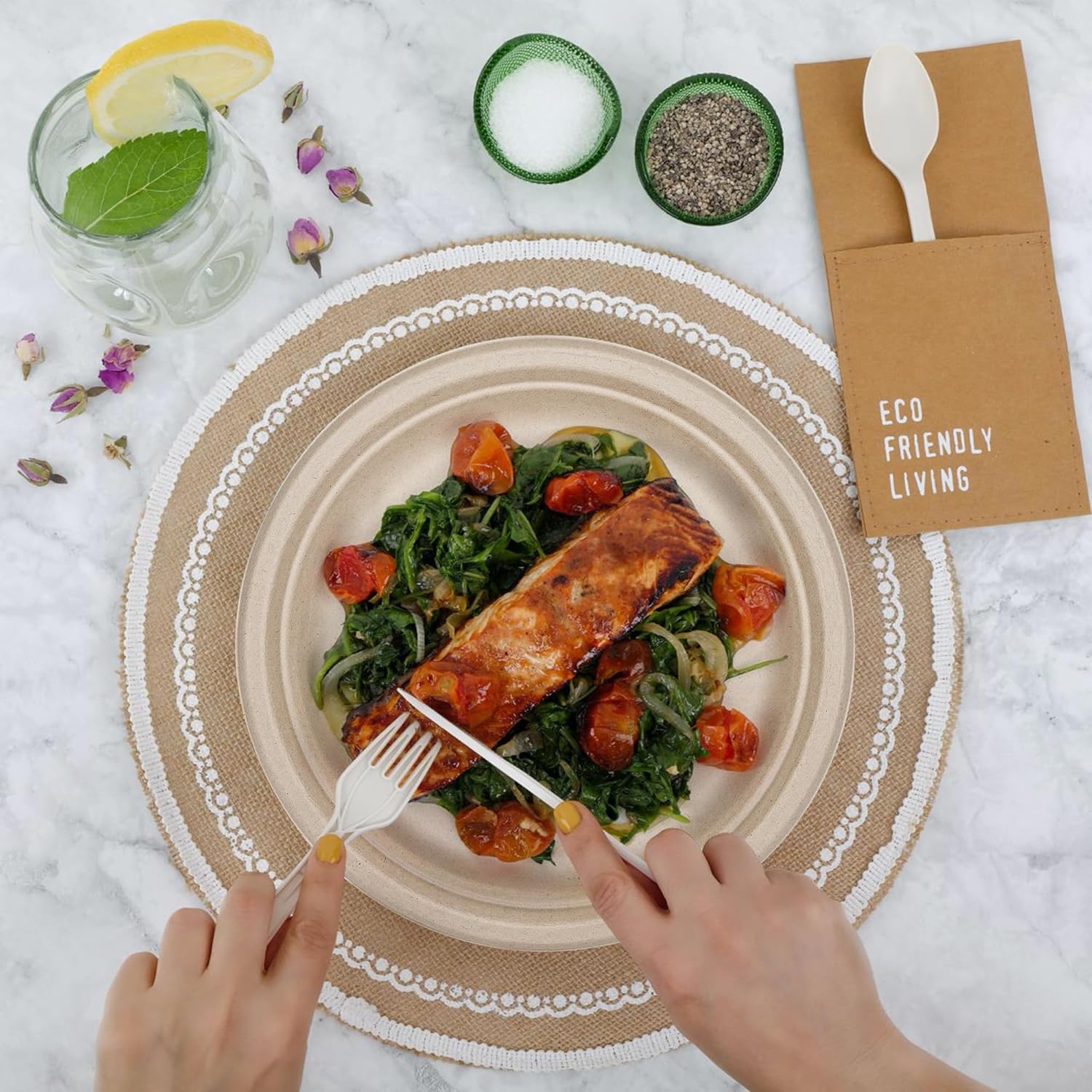 150PCS 100% Compostable Brown Paper Plate(10 in), Heavy Duty Disposable Plates, Eco Friendly Dinner Plates, Biodegradable Plates Made of Sugarcane Fiber