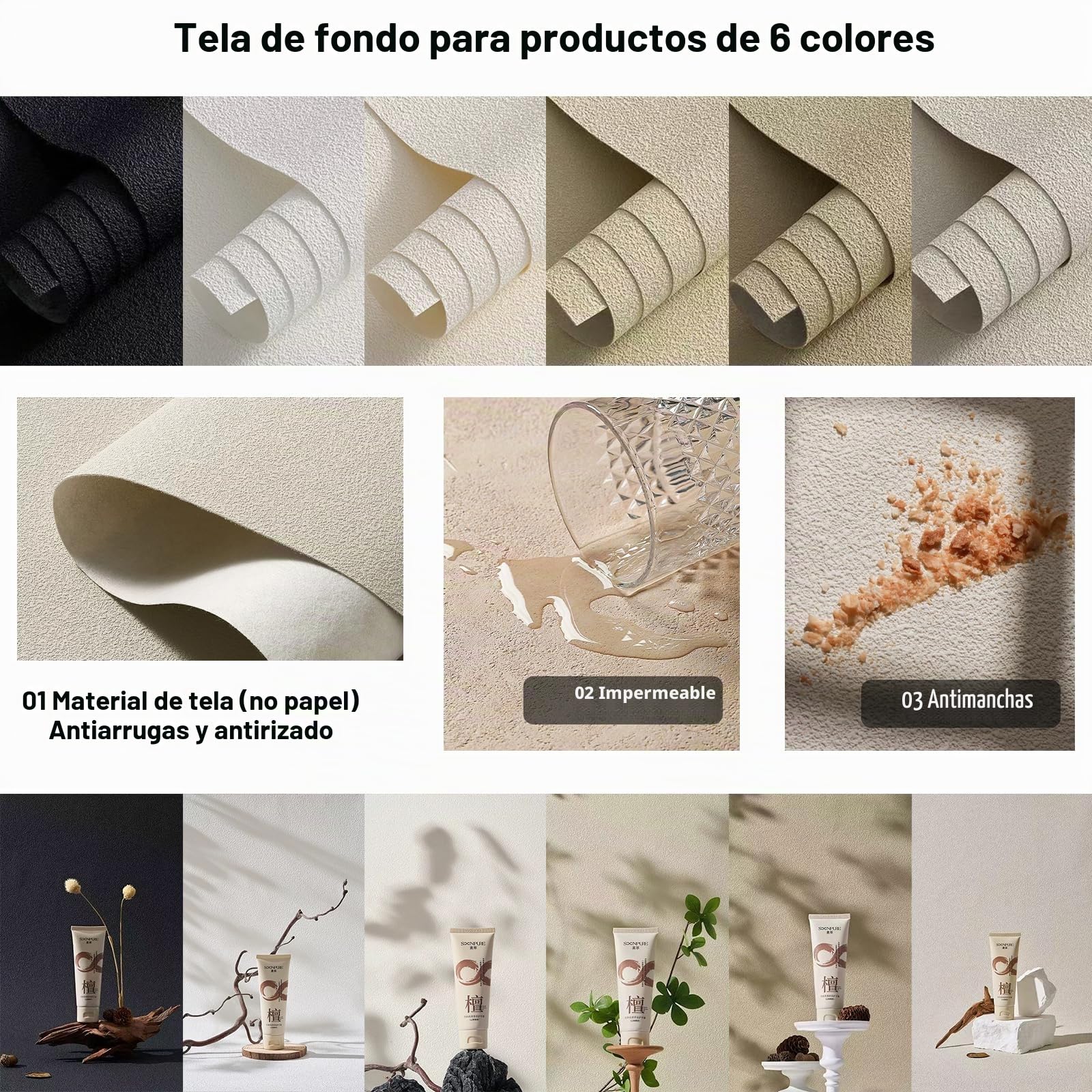 6 telones de Fondo para Fotos sin Arrugas 3D con Textura de Arena Grande (no Reflectante), Fondos de Mesa para fotografía de Alimentos, diseño Original, Impermeable, Reutilizable, 28 x 21 Pulgadas