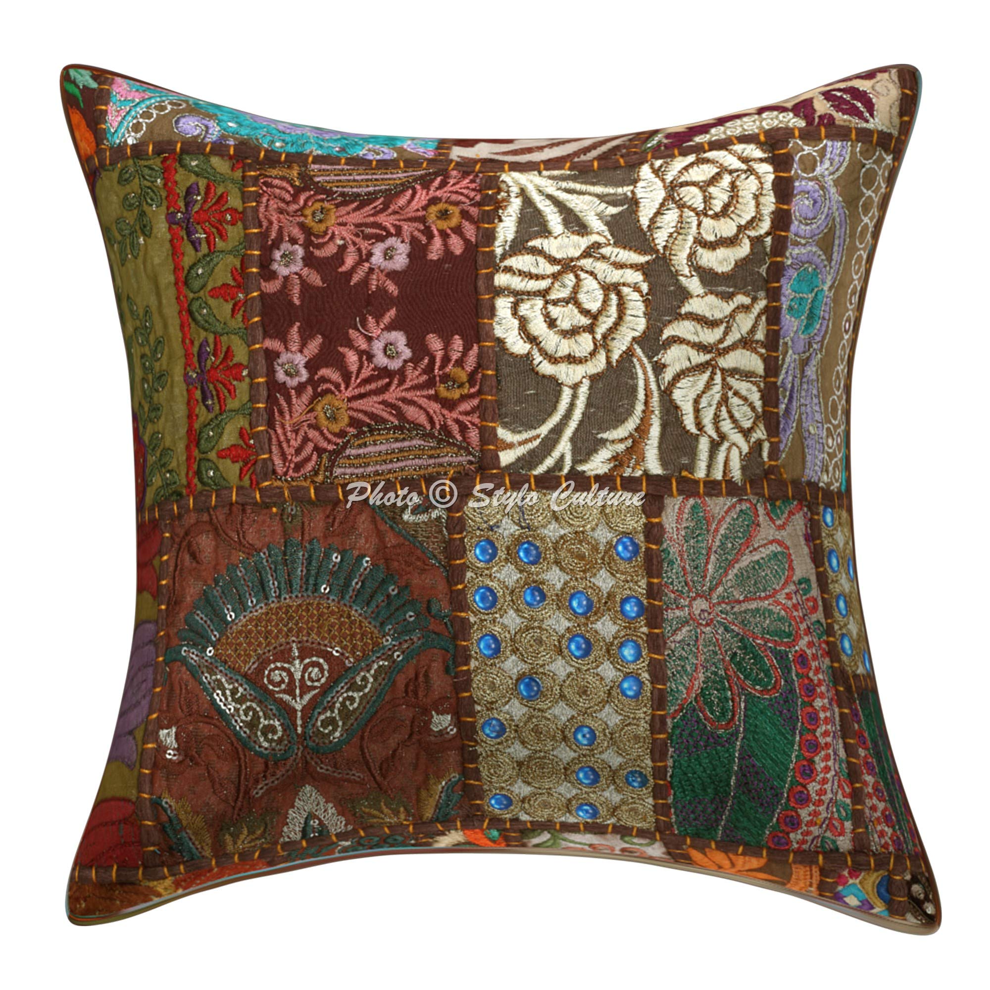Bohemien Dekorativ Baumwolle Couch Kissenbezüge 45x45 cm Dunkelbraun Dekokissen Vintage Patchwork Schlafzimmer Sofa Kissen Bezüge Abstrakt Quadrat Kissenhullen - 5 STK.