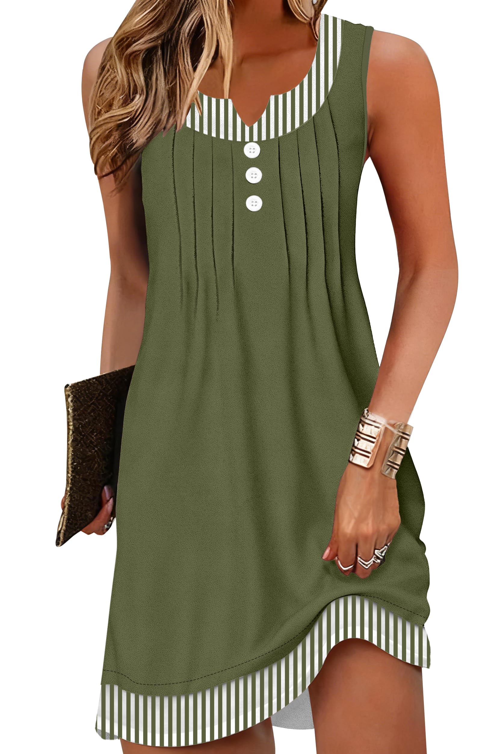 Beach Dresses for Women 2026 Swimsuit Coverup Teacher Summer Dress Sundress | Striped Sun Dresses,Vacation,Boho Beach Cover Ups,School Teacher,Bathing Suits,Button Down,Sleeveless,ETCYY Summer Dress