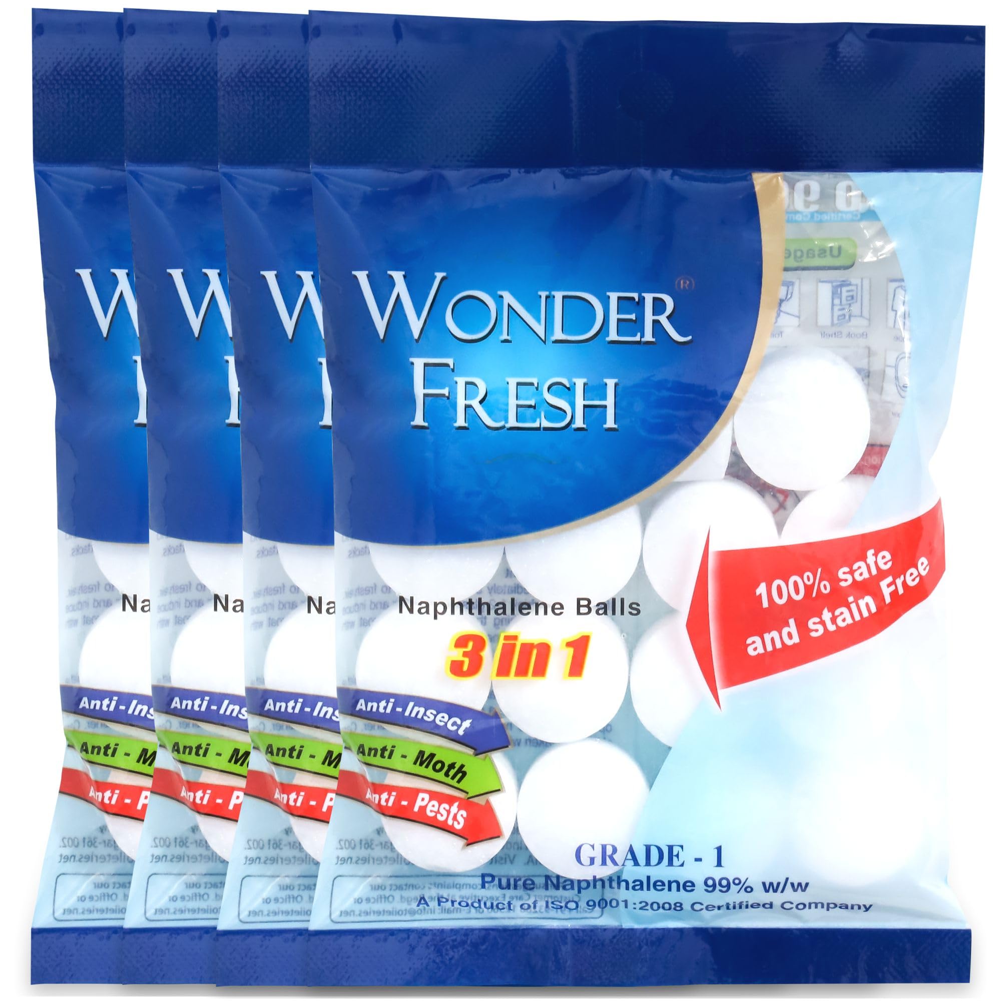 Wonder Fresh Naphthalene Balls | Phenyl Goli | Mothballs for Home & Commercial Use | Naphthalene Balls for Wardrobe, Bathroom, Bookselves, Drawers, Wash Basin - 100g (Pack of 4) White-image-22