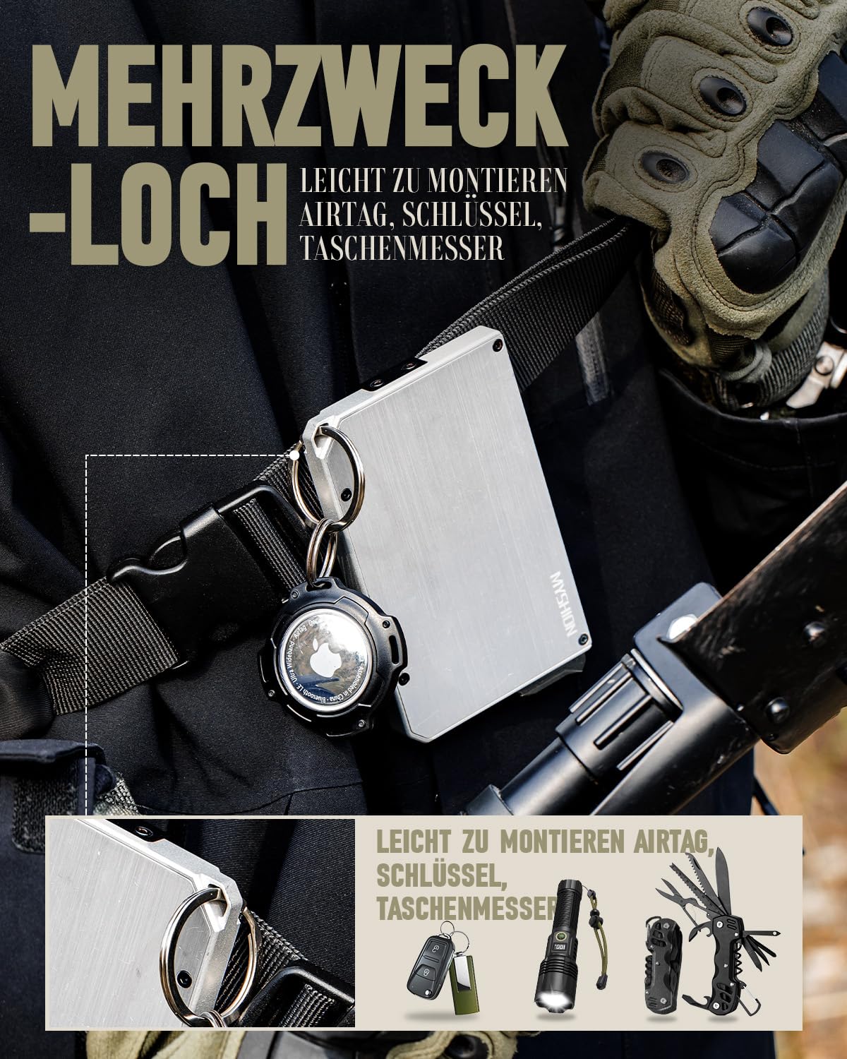Metall Kartenetui Herren mit Geldklammer, Minimalist Pop-Up Slim Wallet, RFID Schutz, Karten Portemonnaie mit Aufhängeloch, Aluminium Card Holder für 6–8 Karten - Silberweiß