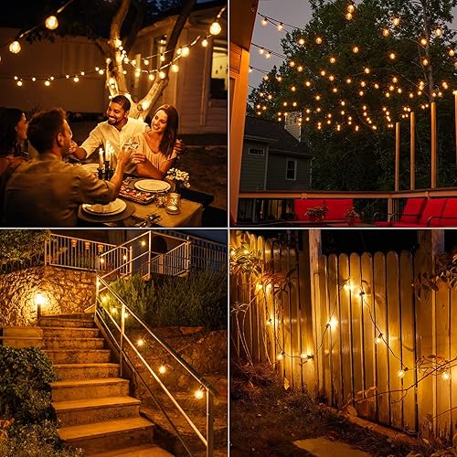 Miniatura 7 de Brightown Tira de luces LED para exteriores de 100 pies, impermeable, G40 para patio, con 104 bombillas LED inastillables, luces LED colgantes para