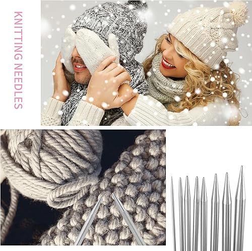 Miniatura 5 de Juego de 9 agujas de tejer circulares de acero inoxidable de 0.098-0.394 in de diámetro, doble punta de metal, agujas de tejer para hacer suéter,