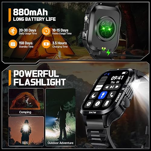 Miniatura 3 de Relojes inteligentes militares para hombres (respuesta/hacer llamadas) con potente linterna de 1.96 pulgadas HD, reloj inteligente táctico al aire