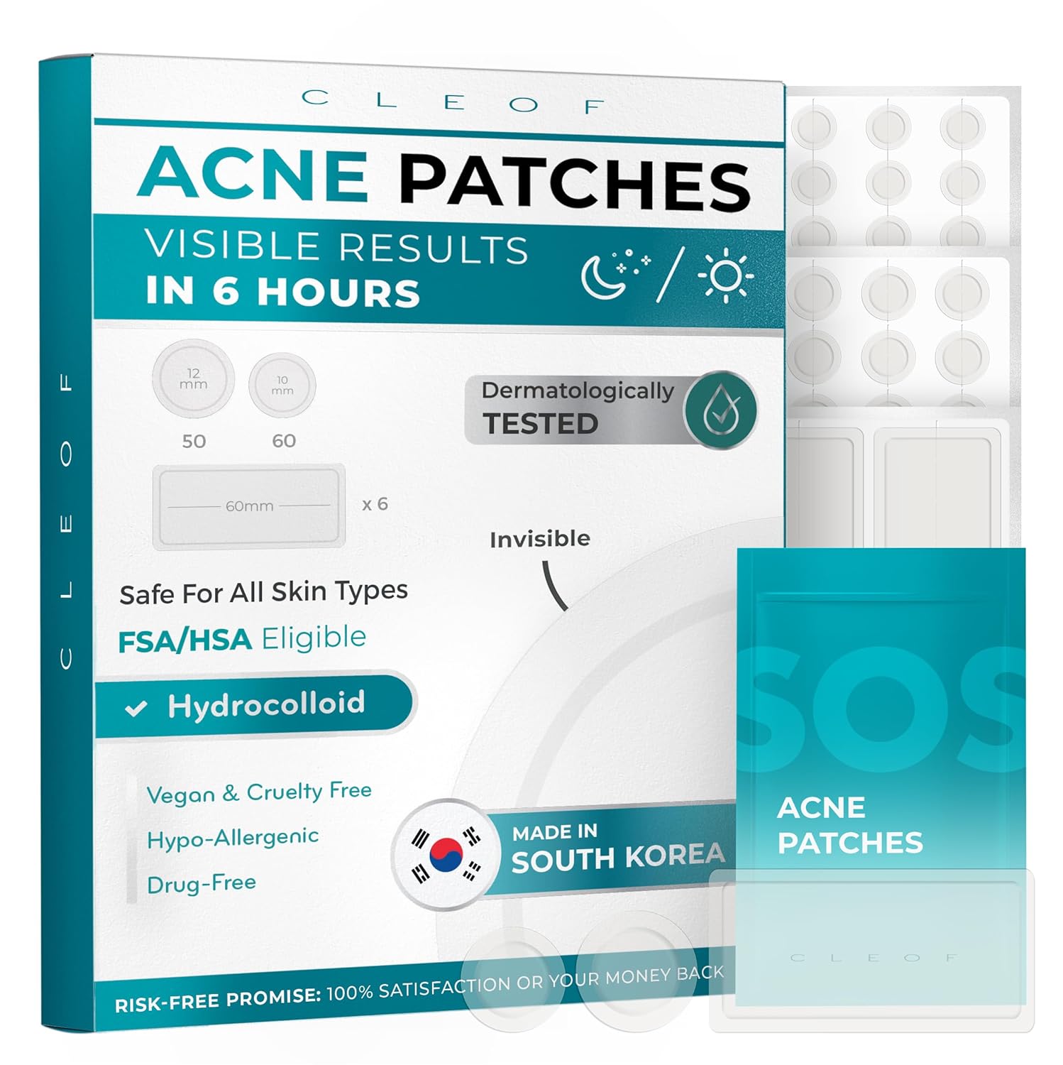 Hydrocolloid Pimple Patches Made in Korea FSA HSA Eligible - Vegan Hypoallergenic Cruelty-Free Acne Circle Stickers for Overnight