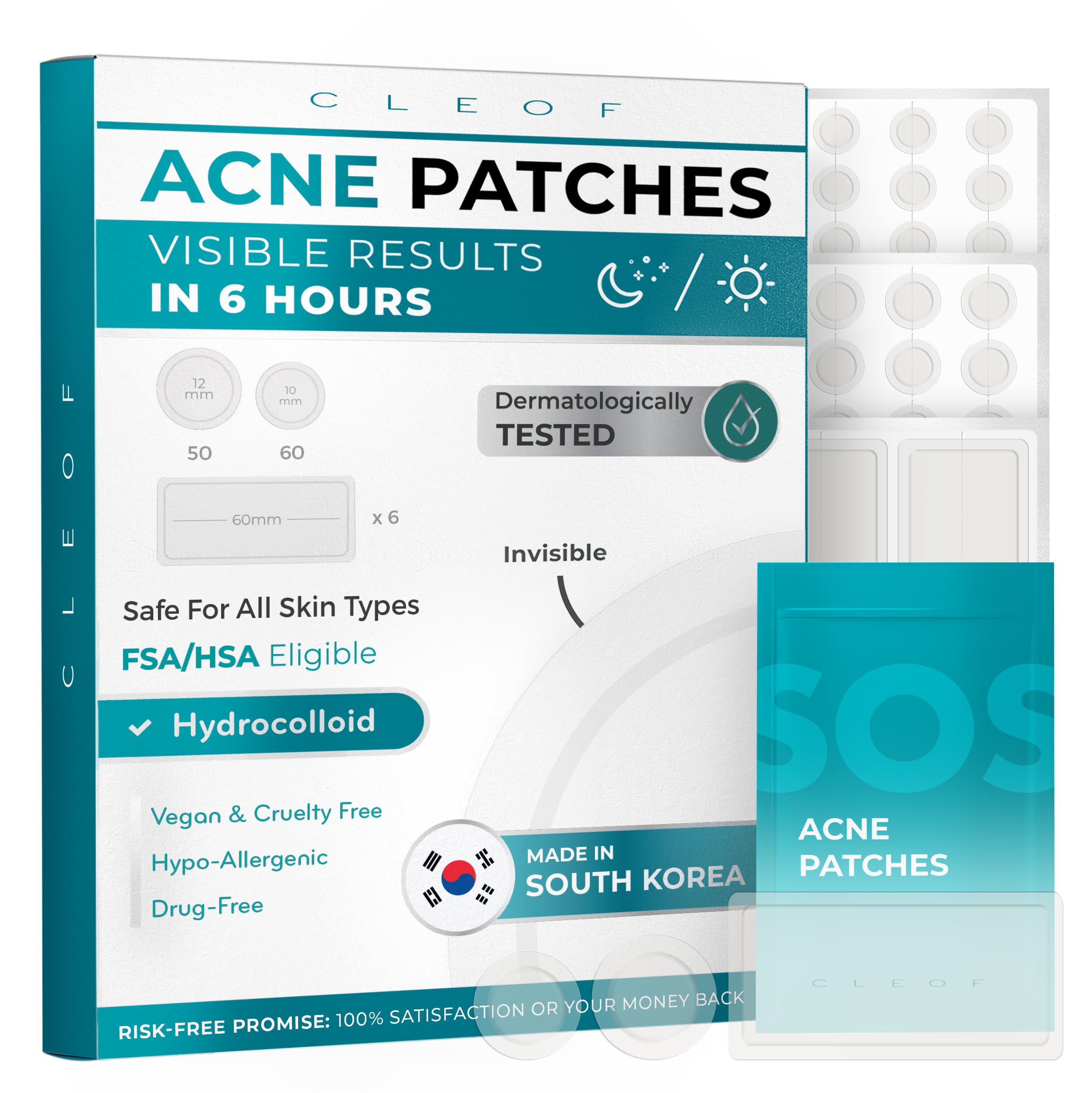 Hydrocolloid Pimple Patches Made in Korea FSA HSA Eligible - Vegan Hypoallergenic Cruelty-Free Acne Circle Stickers for Overnight