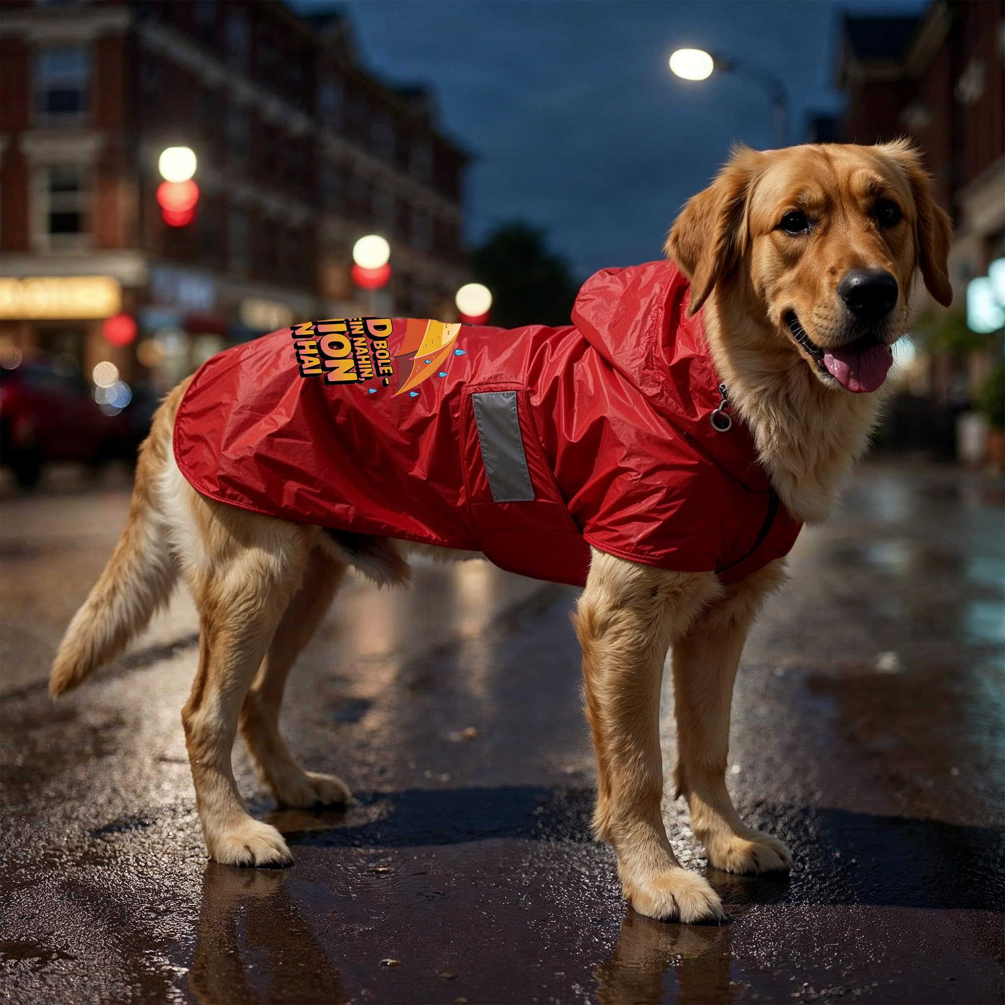 WOW DOG RainRuff Har Boond Bole Dog Raincoat - Size 24 Inch 4XL | Red Waterproof Jacket with Printed Quote, Hoodie & Reflective Trim (Back: 24", Neck: 17.5", Girth: 30") 4