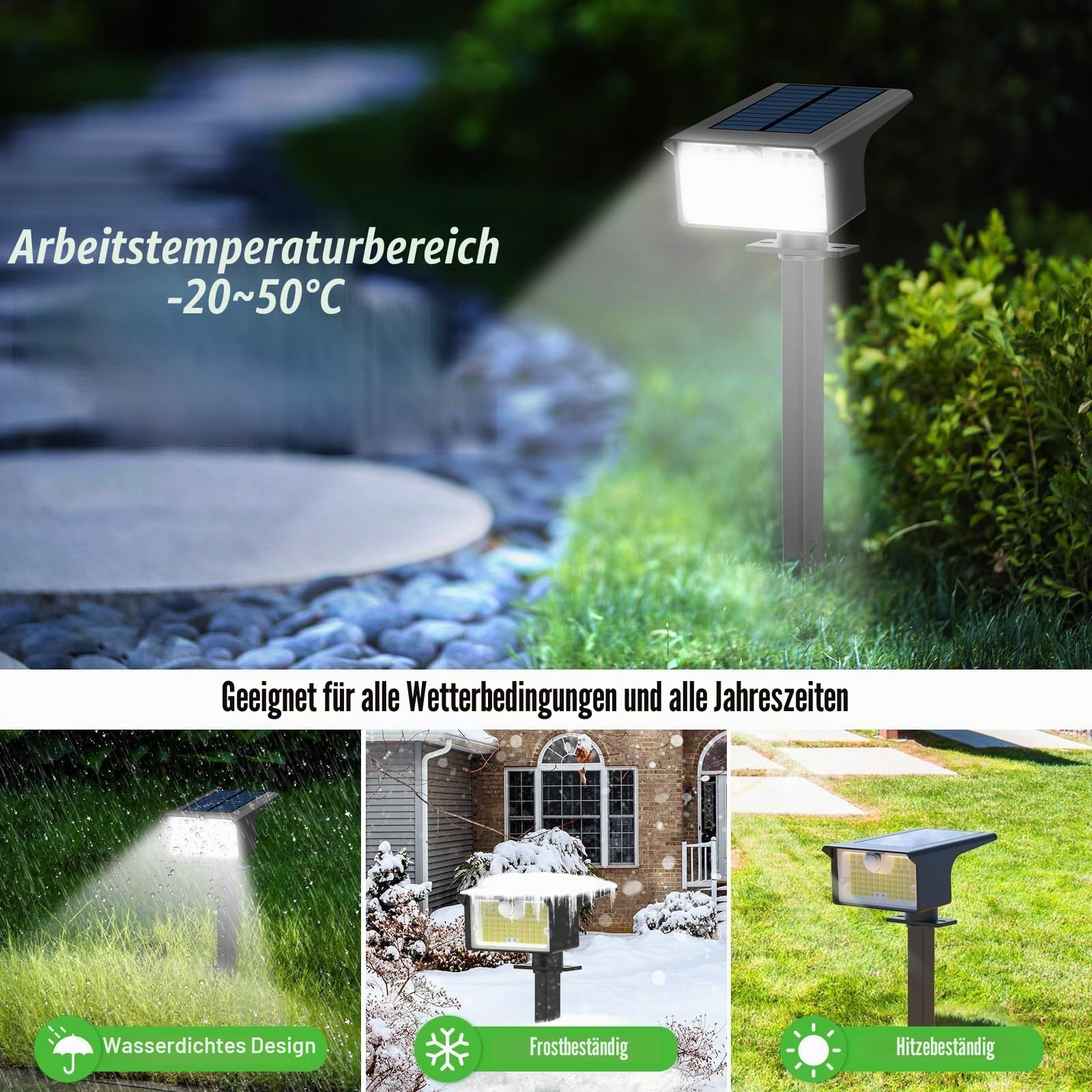 6 Stück Solarleuchte für den Außenbereich, mit Bewegungsmelder, 62 LEDs, Solar-Spot, für den Außenbereich, 3 Modi, Außenbeleuchtung, wasserdicht, IP65, Solarlicht, für den Außenbereich, für Garten,