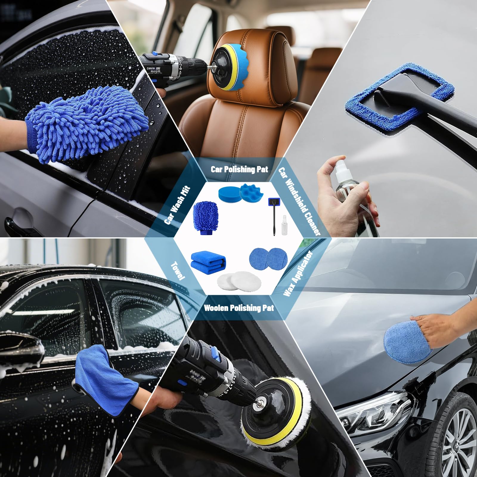 Kit di pulizia per auto, 36 pezzi, kit di pulizia per auto con set di pennelli professionali per dettagli auto, set di pennelli per dettagli auto, kit di lavaggio auto, kit di pulizia per interni ed