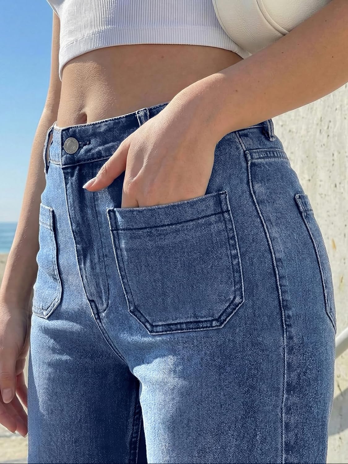 Trendy Queen Women's Wide Leg Jeans High Waisted Straight Leg Jeans Stretchy Baggy Denim Pants