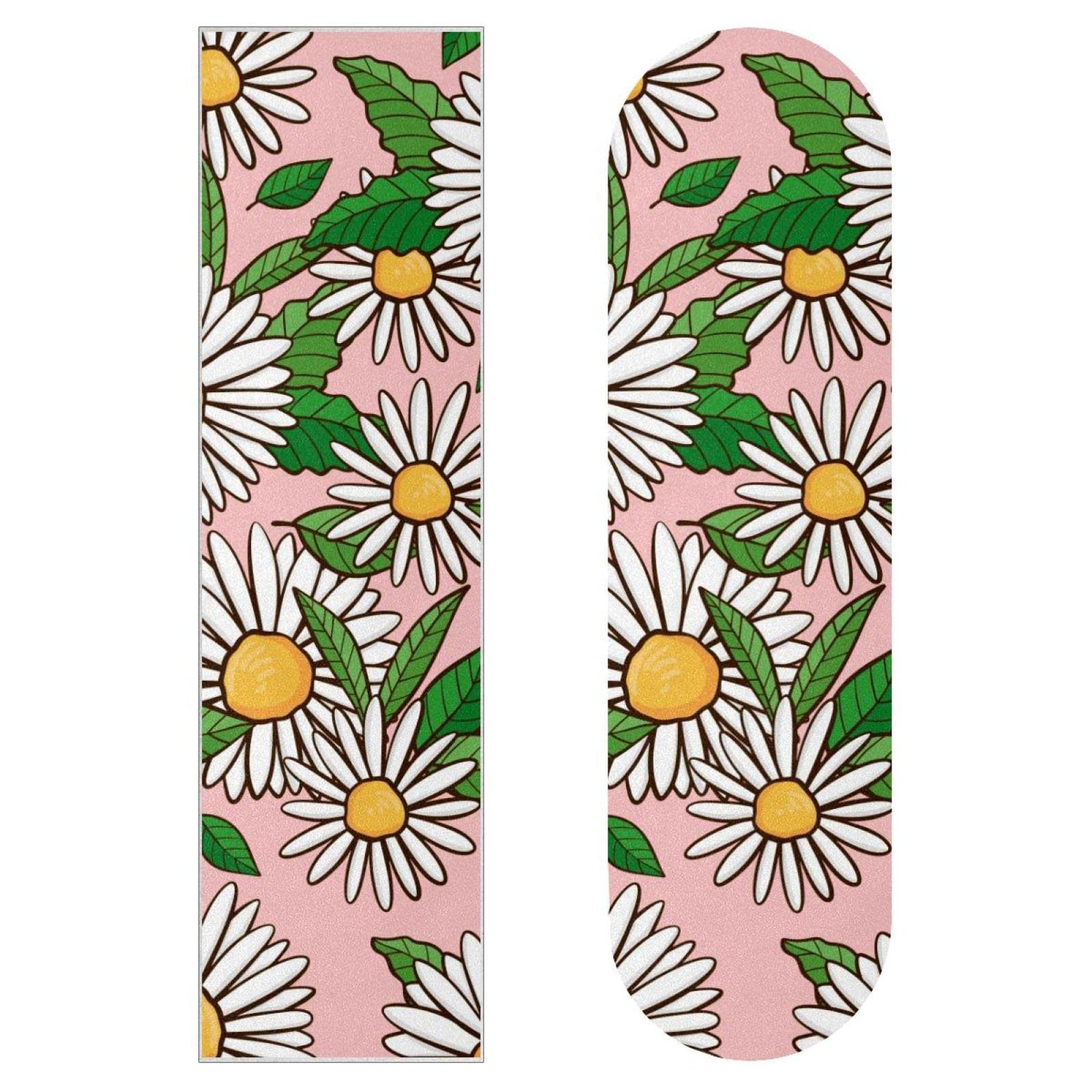 Lot de 2 feuilles de papier abrasif pour skateboard Motif marguerites Vert