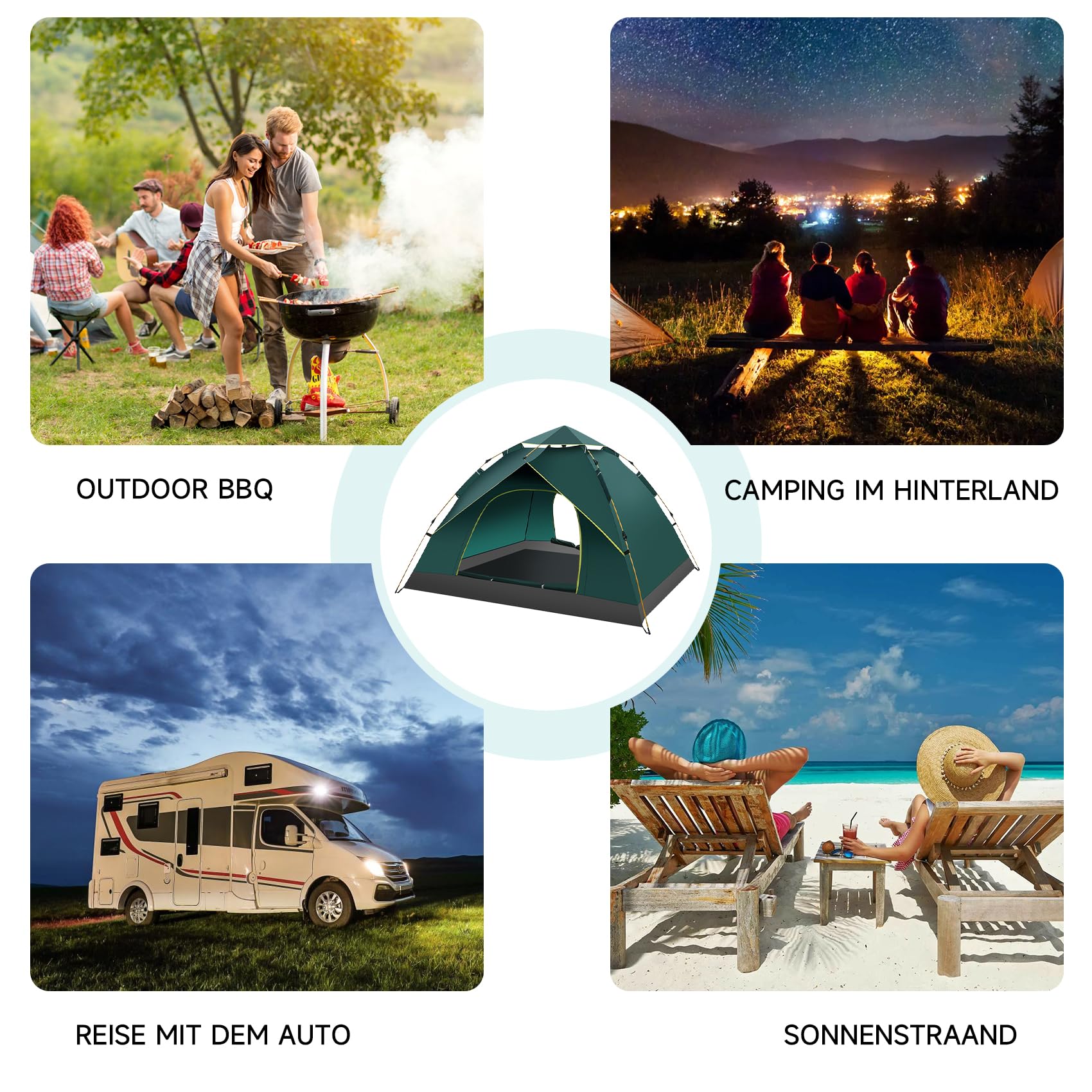 Tienda de campaña automática 2-3 personas impermeable resistente al viento protección UV playa camping